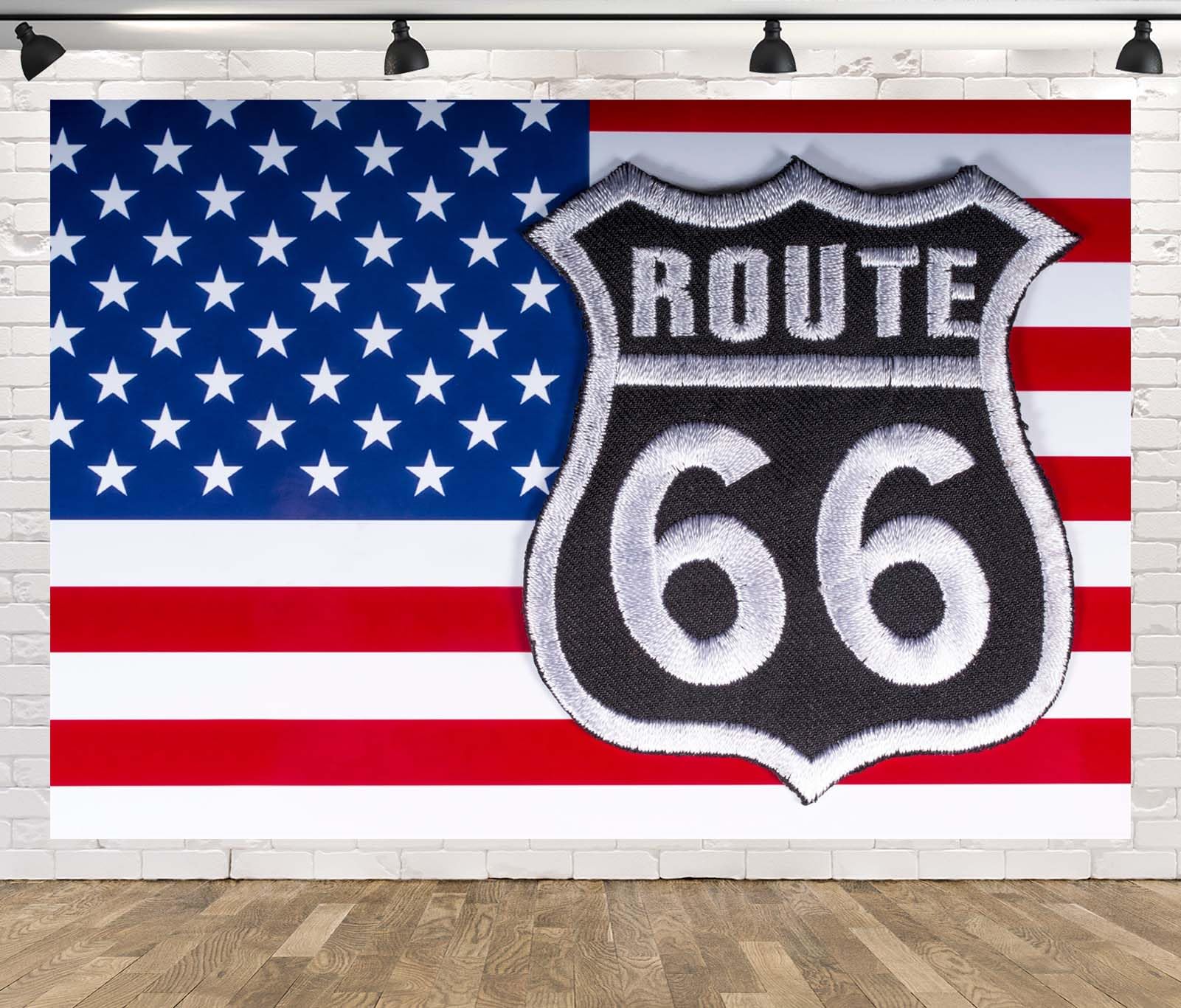 BELECO 4.6x2.5m Sfondo in tessuto Bandiera americana | Logo Route 66 su bandiera USA banner decorazione festa sfondo accessori shooting fotografico