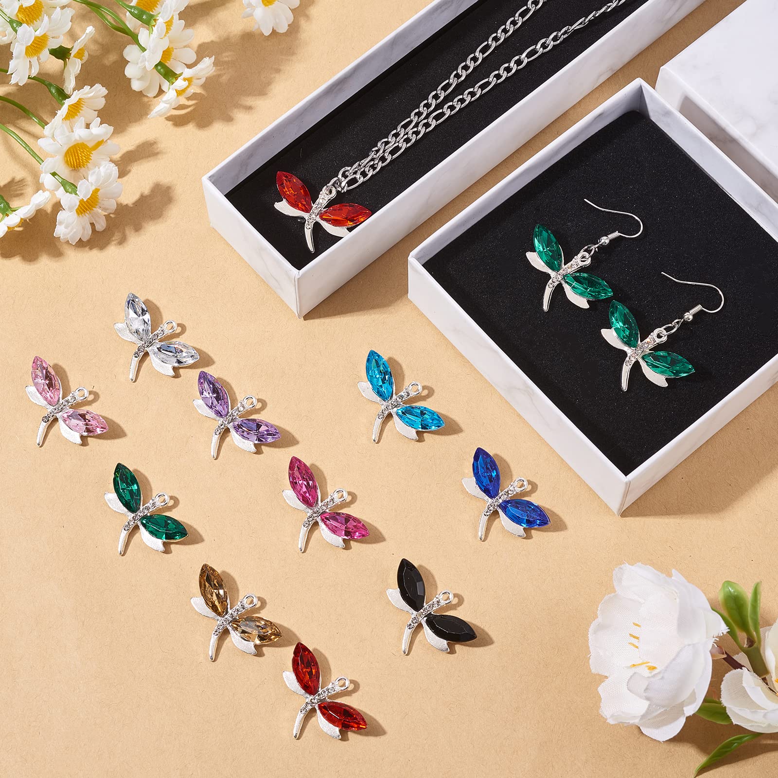 BEEFLYING 40 Piezas Dijes de aleación de libélula Diamantes de imitación cuelgan encantos Colgantes Imitación Libélulas para collares pulseras fabricación de joyas suministros para manualidades