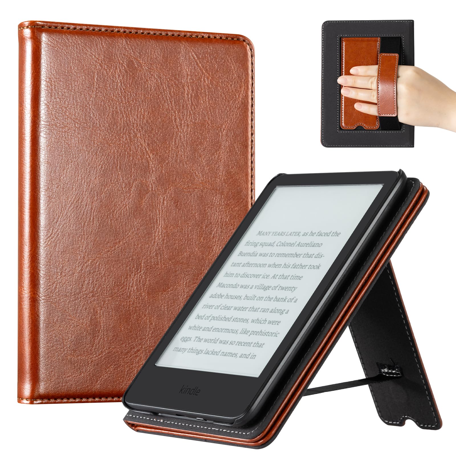 CoBak Case for 6" E-Reader - PU Leather Smart Cover with Auto Sleep/Wake &amp; Hand Strap, not Compatible with Kobo Clara,Brown