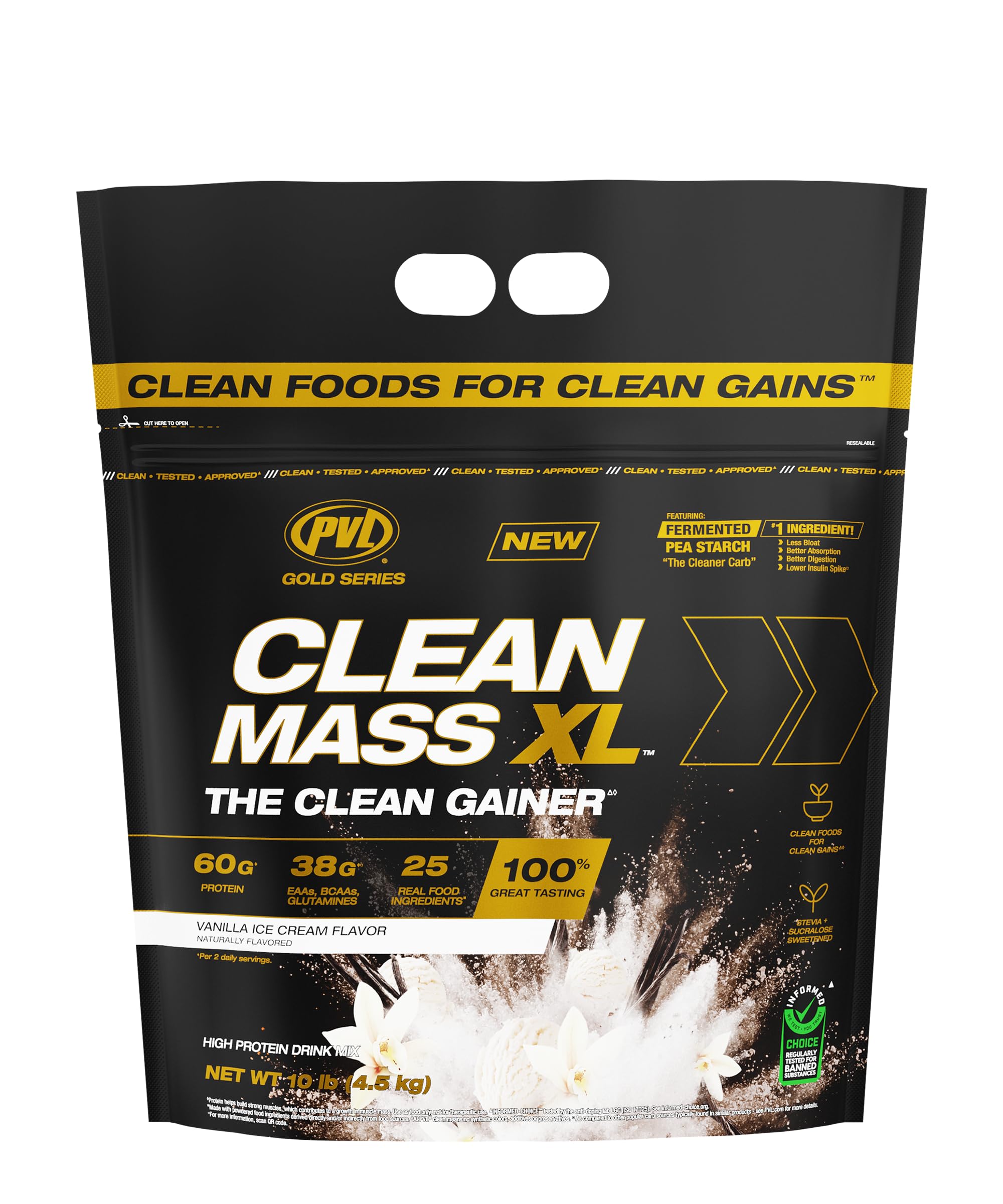 PVL Gold Series - Clean Mass XL - The Clean Muscle Mass Gainer - 10 LB - Vanilla Ice Cream