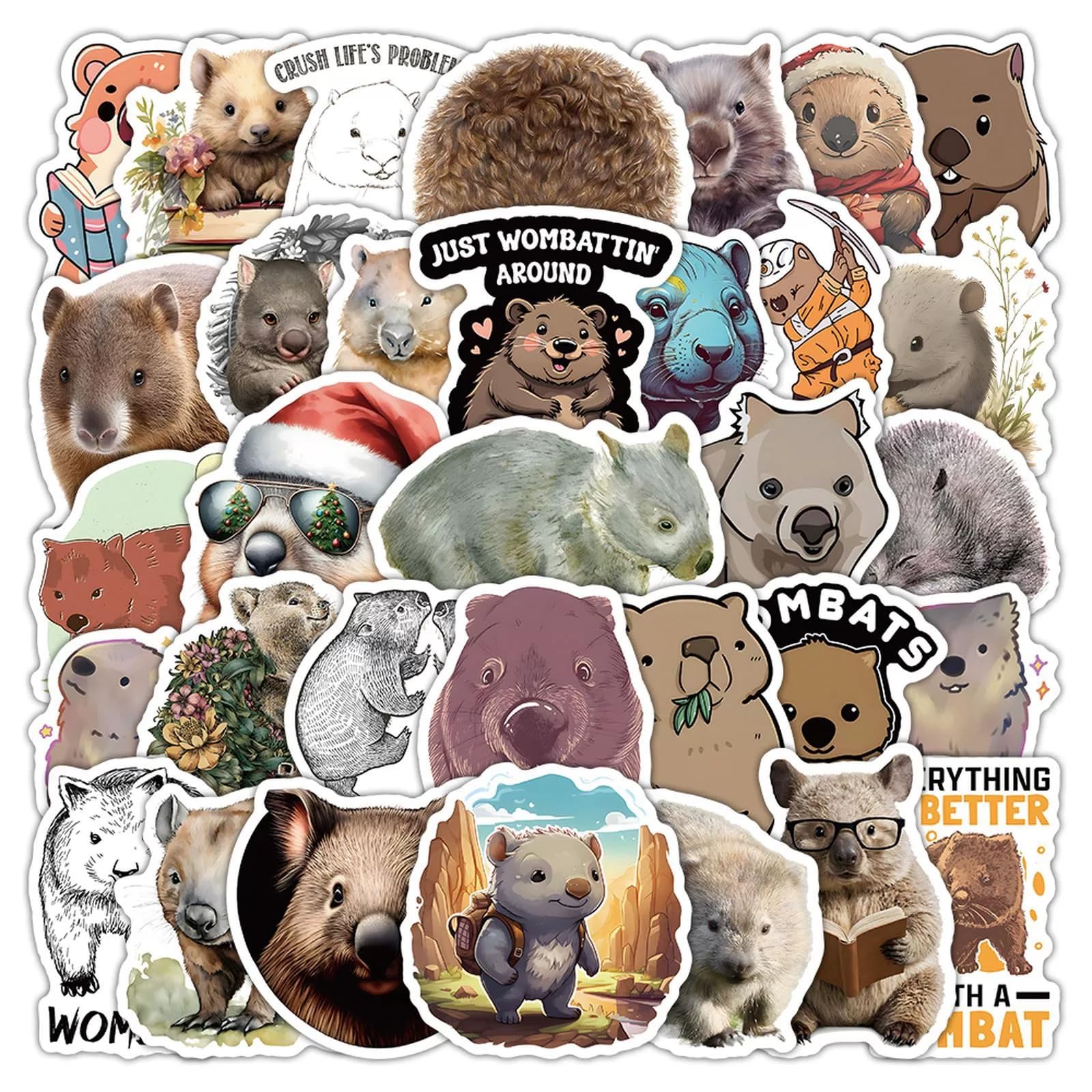 50 Pcs Wombat Stickers Laptop Car Scrapbook Phone Skateboard Suitcase Luggage Bike Wombat Vinyl Waterproof Aesthetic Personalised Stickers for Teens Boys Girls Adults - Image 2
