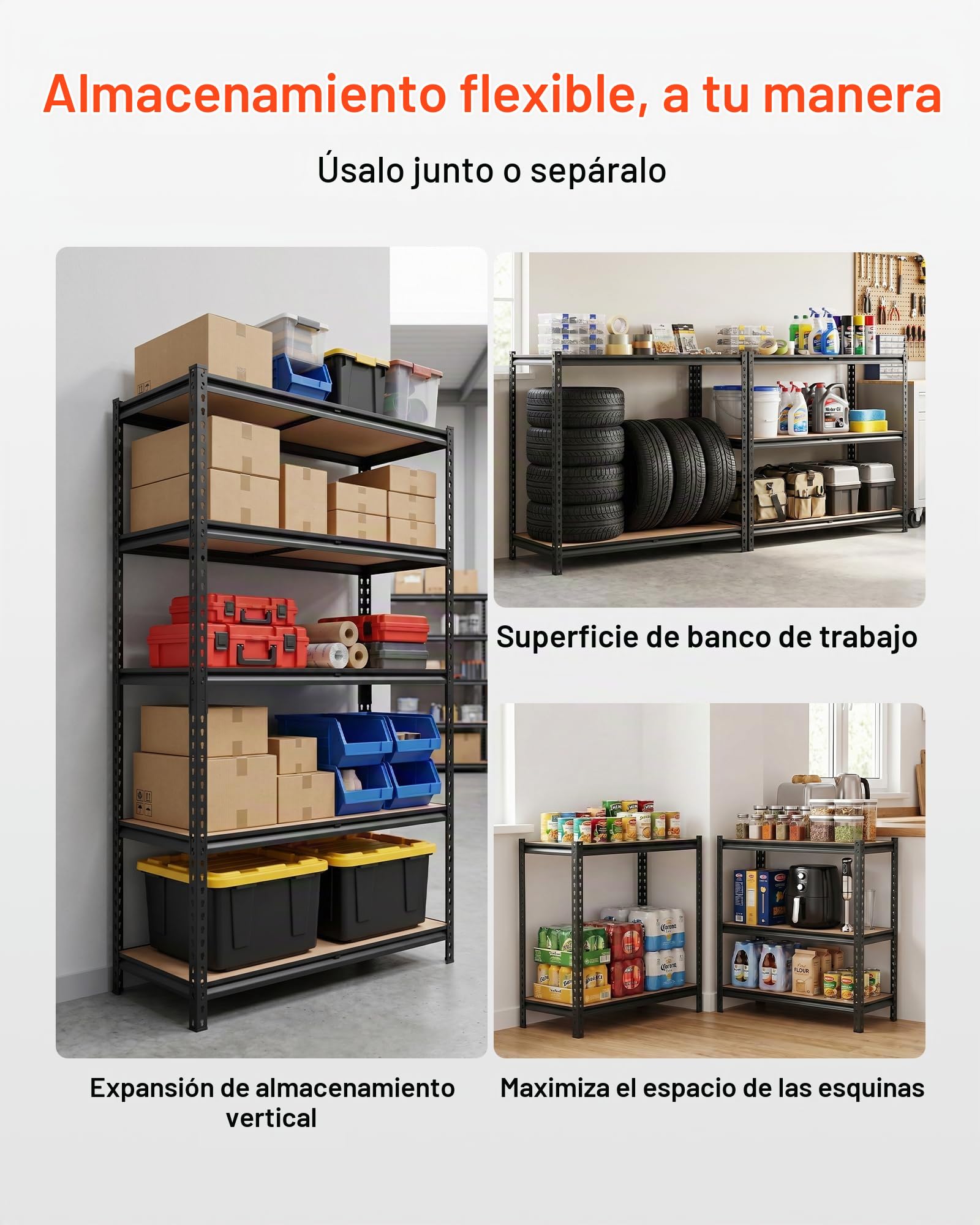 VEVOR Estantería Almacenaje Metálica de 5 Niveles 1025 x 517 x 1813 mm, Estantería Multiusos Altura Ajustable, Capacidad 1134 kg en Total con Estructura de Acero para Trastero Dormitorio Garaje Sótano