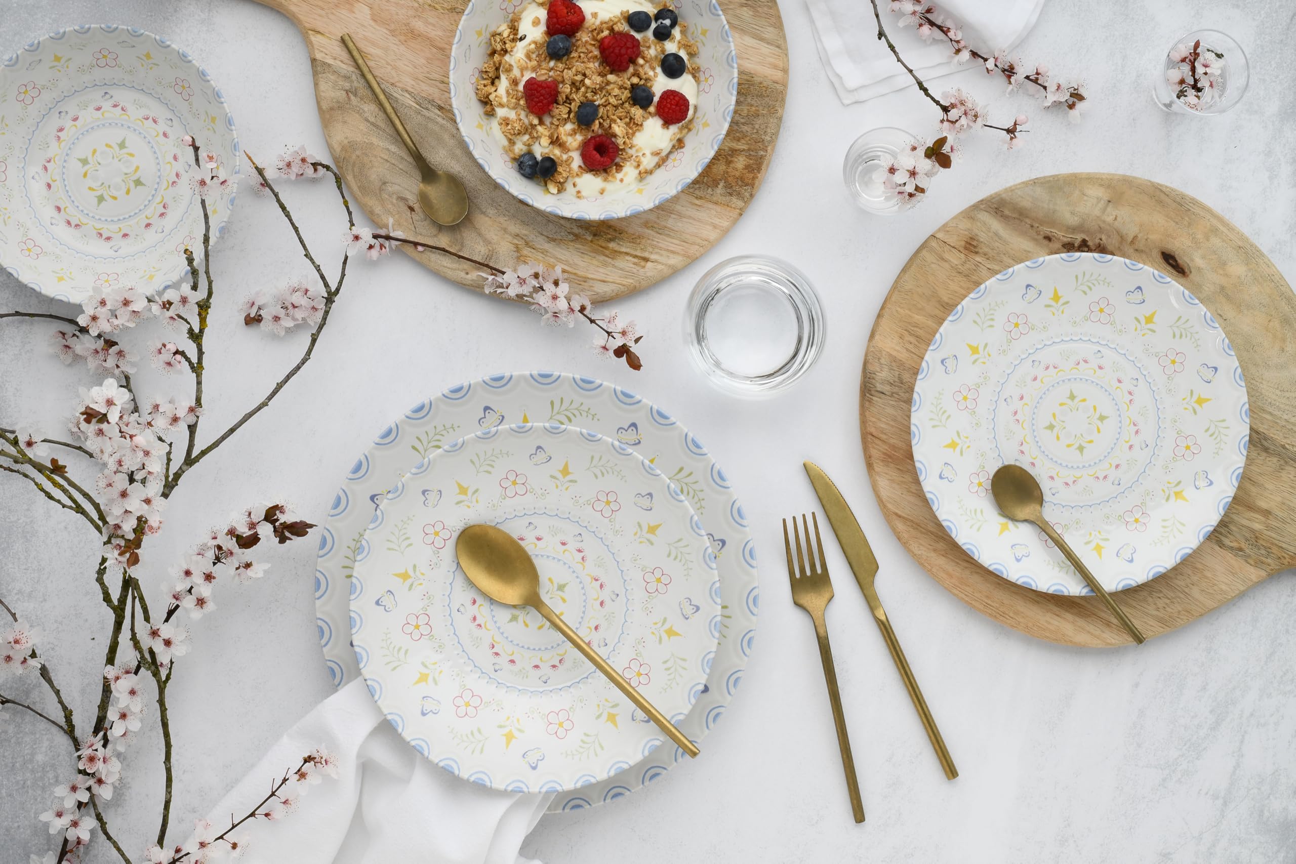 CreaTable, 24867, seria Primavera, 16-częściowy zestaw naczyń dla 4 osób, zestaw talerzy z kamionki, nadaje się do mycia w zmywarce i używania w kuchence mikrofalowej, wyprodukowano w Europie