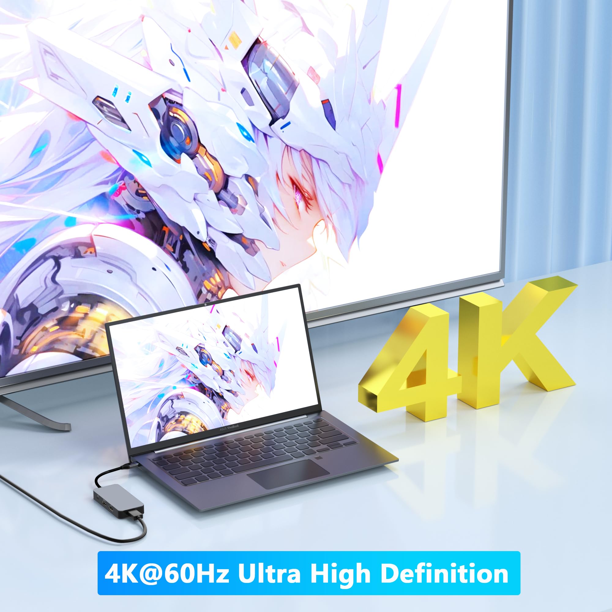 Port wyświetlacza HDMI 4K przy 60 Hz, stacja dokująca USB C, podwójny monitor do laptopa Dell/HP/Mac, 7 w 1 USB C na HDMI i Displayport, wieloportowy adapter z USB 3.0/USB-C Data/PD, stacja dokująca z