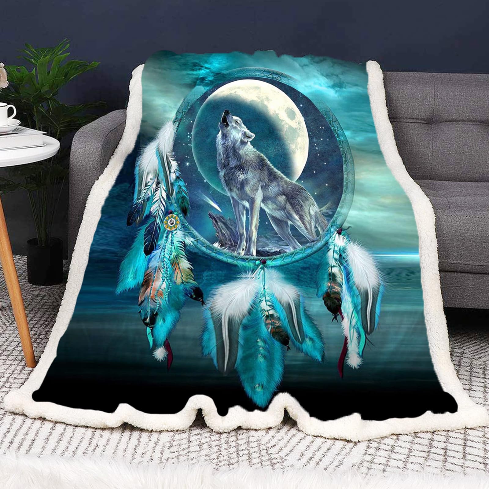 SMchwbc Wolf Fleece Blanket - Cuddly 3D Print Forest Wild Animal Wolf Fluffy Blanket for Children & Adults - 150 x 200 cm