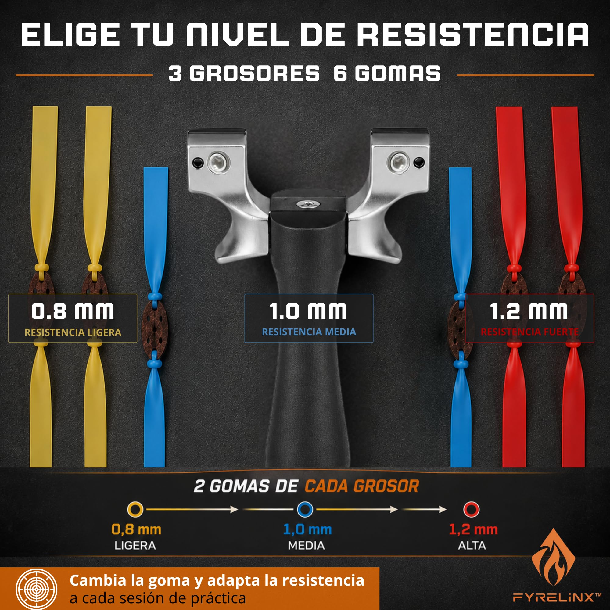 Tirachinas Clásico con Diana de Cuero – Set con 300 g de Bolas de Arcilla Biodegradables 6 Gomas Planas Intercambiables 0,8/1,0/1,2 mm – Tiro al Blanco al Aire Libre | Pack Regalo