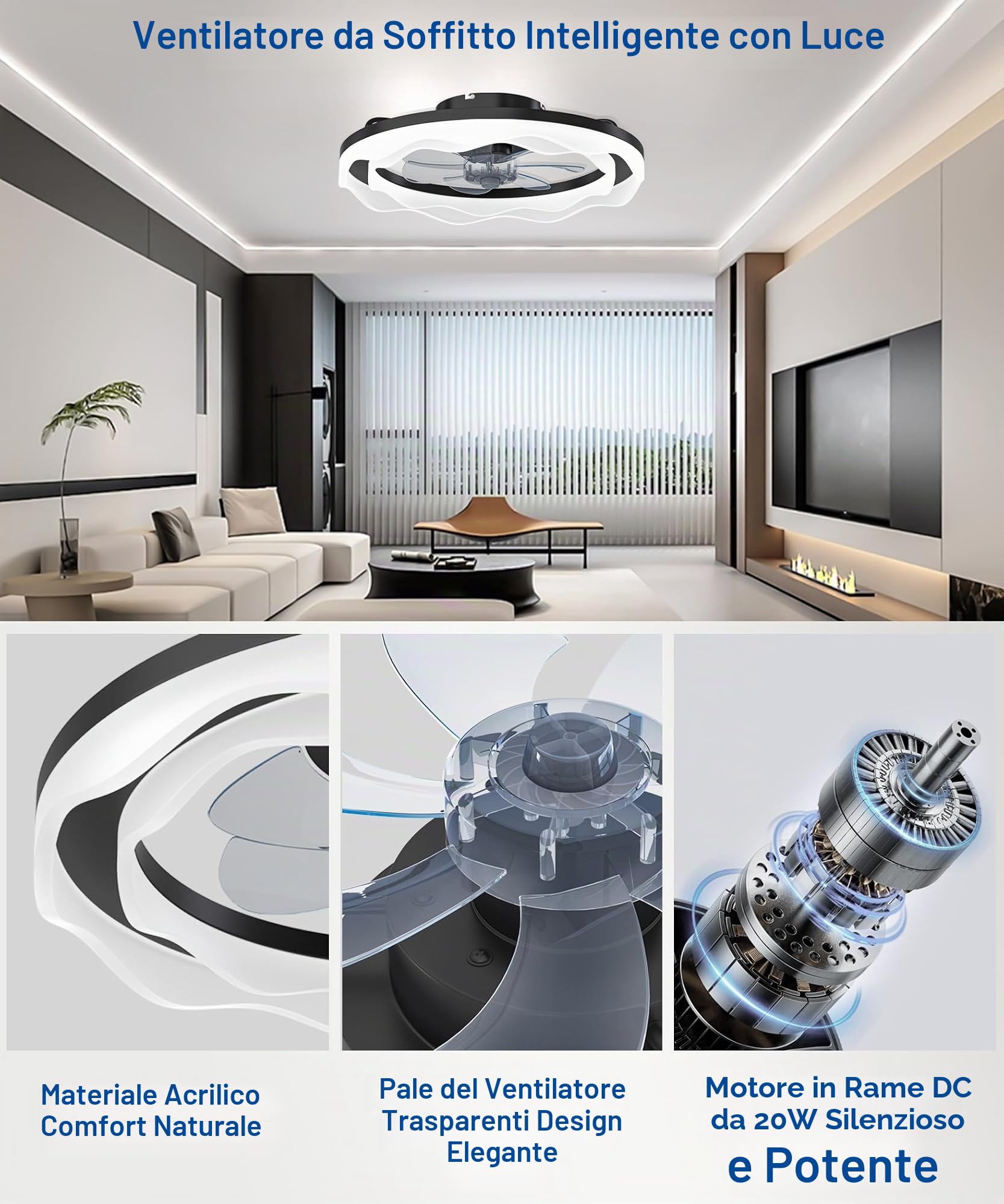 JAYNLT Ventilatore da Soffitto con Luce con Telecomando, 50CM Lampada Ventilatore da Soffitto, 3000K-6500K Dimmerabile LED Plafoniere, 6 Velocità, Memoria, Tempistica per Camera da Letto Soggiorno