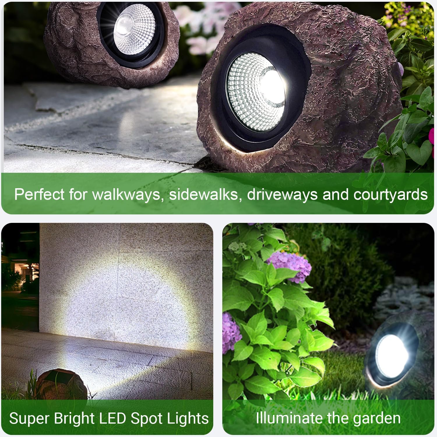 Solar Rock Lights Outdoor Waterproof - [4 Pack] Realistic Stone Solar Powered Garden Lights, LED Decorative Landscape Lighting for Pathway, Yard, Walkway, Lawn, Rockery, Warm White