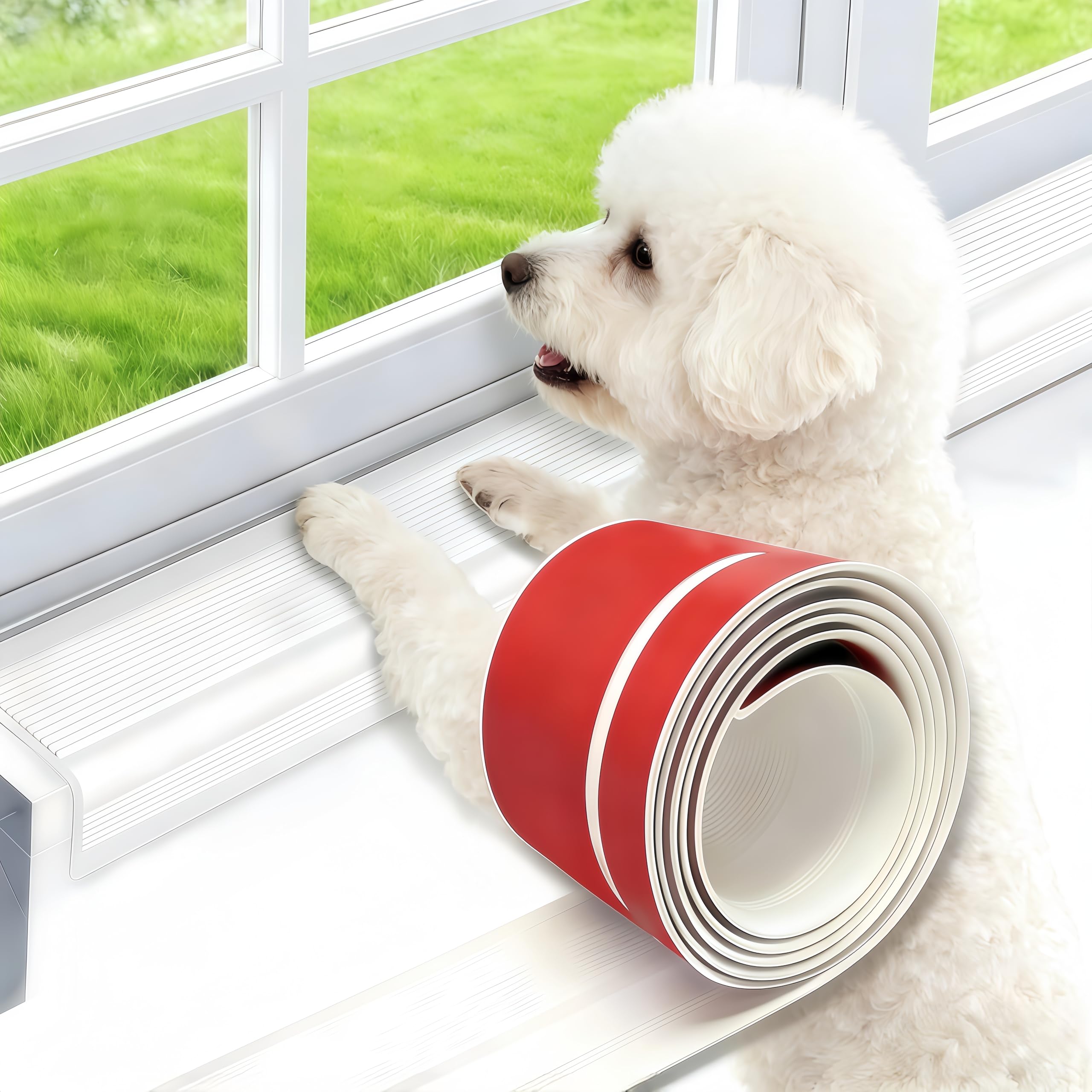 Photo 1 of 157.4" Dog Scratching Windows Sill Protector, Window sill Protector for Dogs, Prevent Dog and Cat Scratching, 4 x 1.6 inch Rubber Furniture Edge Protectors(White)