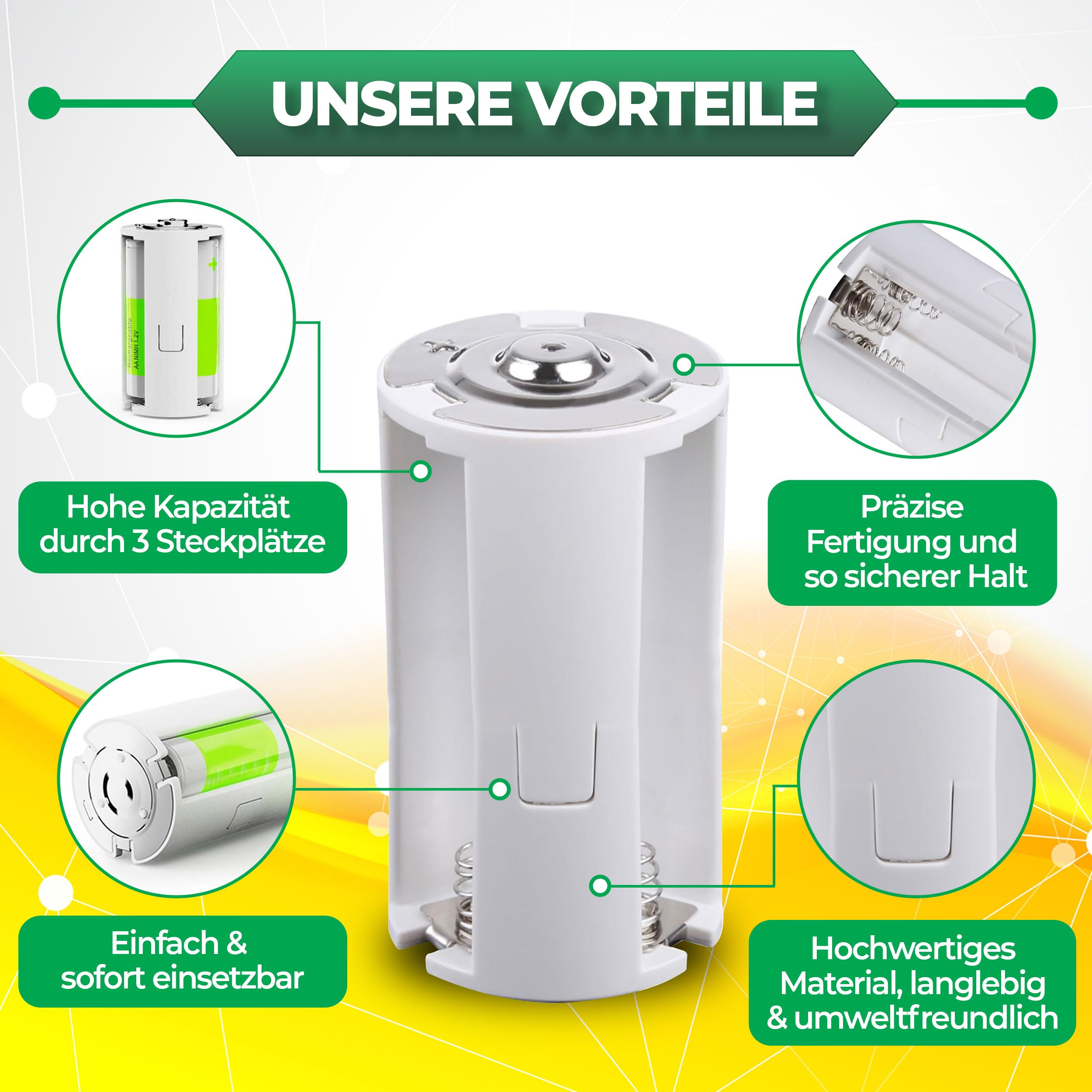 8X Batterieadapter AA auf D | Mignon auf Mono | D-Zellen Ersatz | 8er Set AA Akku für D-Batterien Geräte | Taschenlampe Radio Spielzeug