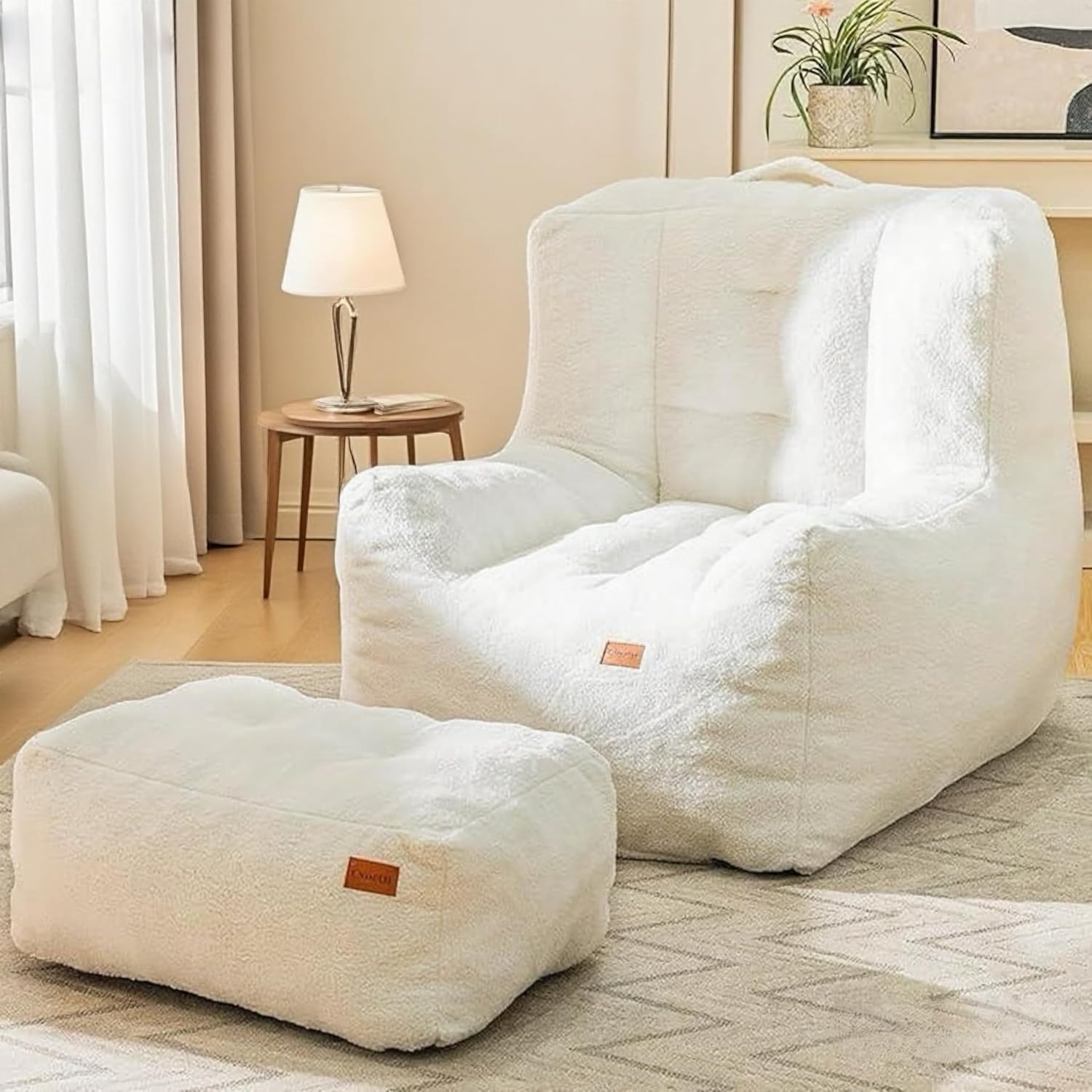 Giant Bean Bag Chair for Adults and Kids with Ottoman, High-Density Big Bean Bag Sofa, Cozy Fluffy Lazy Floor Sofa Comfy Couch for Bedroom, Reading Chair for Living Room - Image 7