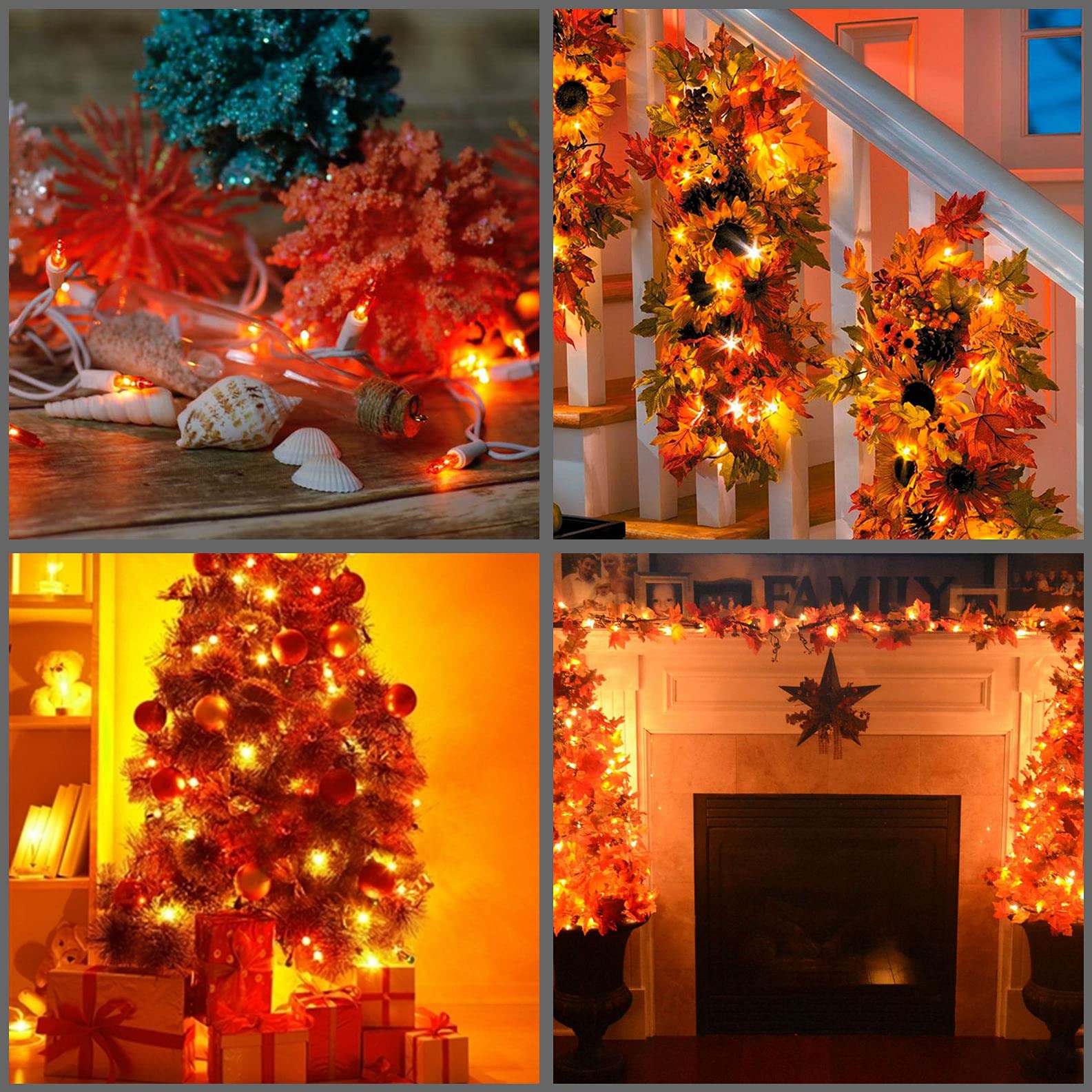 YULETIME 200 Orange Christmas Lights, Pack of 2 Strands of 21 ft 100 Count UL Certified Incandescent Mini String Light (Orange - White Wire)