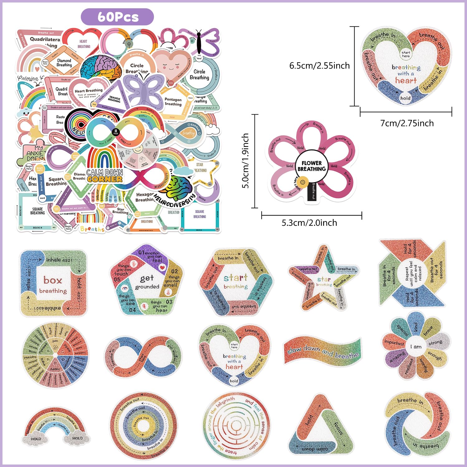 Graplan 65 Pcs Anxiety Sensory Stickers, Calming Strips, Textured Mindfulness Stickers, Anti-Stress, Anxiety Relief - Image 2