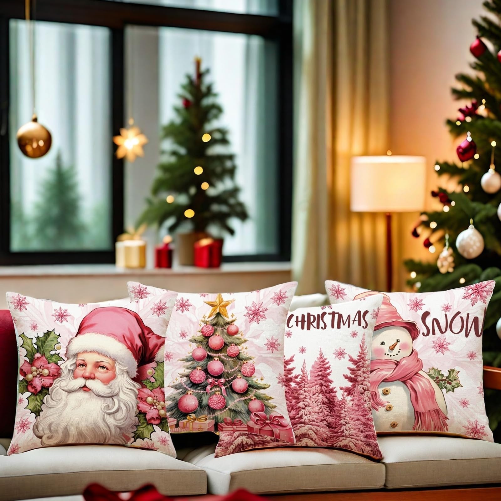 GAGEC Juego De 4 Fundas De Alohada De Navidad De 18 X 18 Pulgadas, Diseño De árbol De Navidad