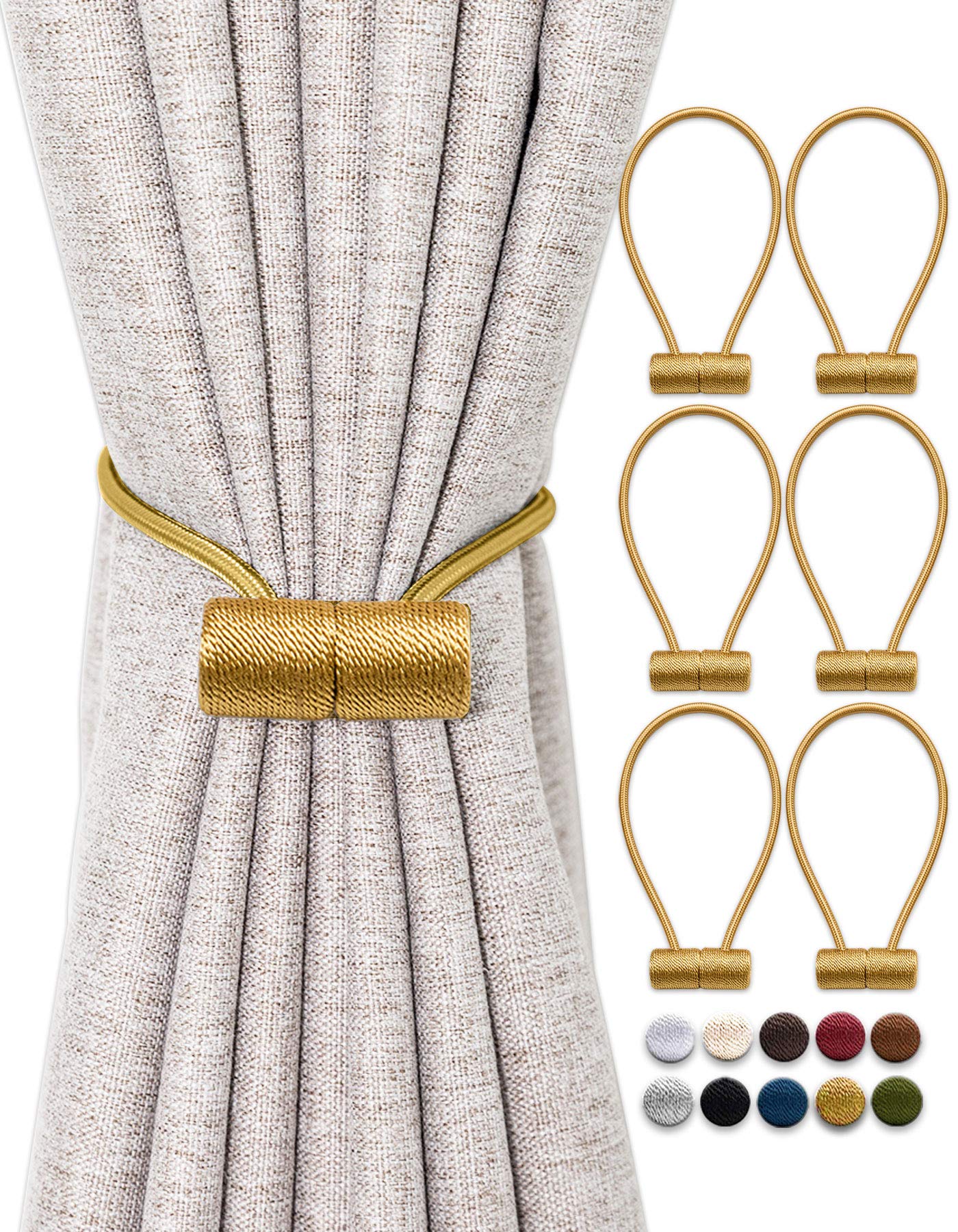 OUdini Curtain Tiebacks, Drapery Tiebacks Curtain Holdback Rope Curtain Holder Buckles for Blackout/Sheer Window Treatment/Gold/6Pcs