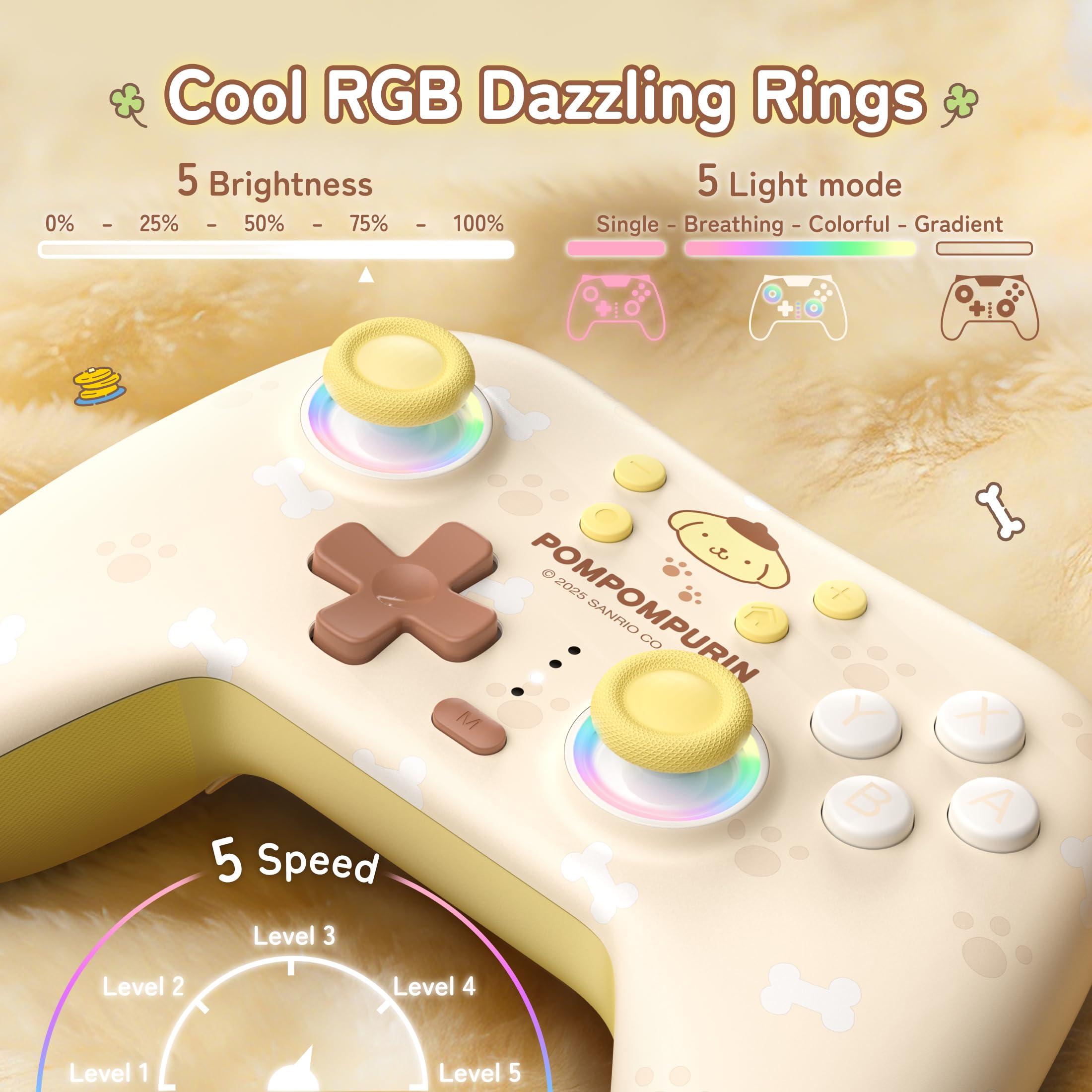 Kuitmor Controller Pro Giallo per Switch, Gamepad Wireless Carino con Effetto Hall Anti-drifting per Switch 2/Switch/OLED/Lite, PC/Steam, Android, iOS, Bluetooth + Cablato (Con Ricevitore)