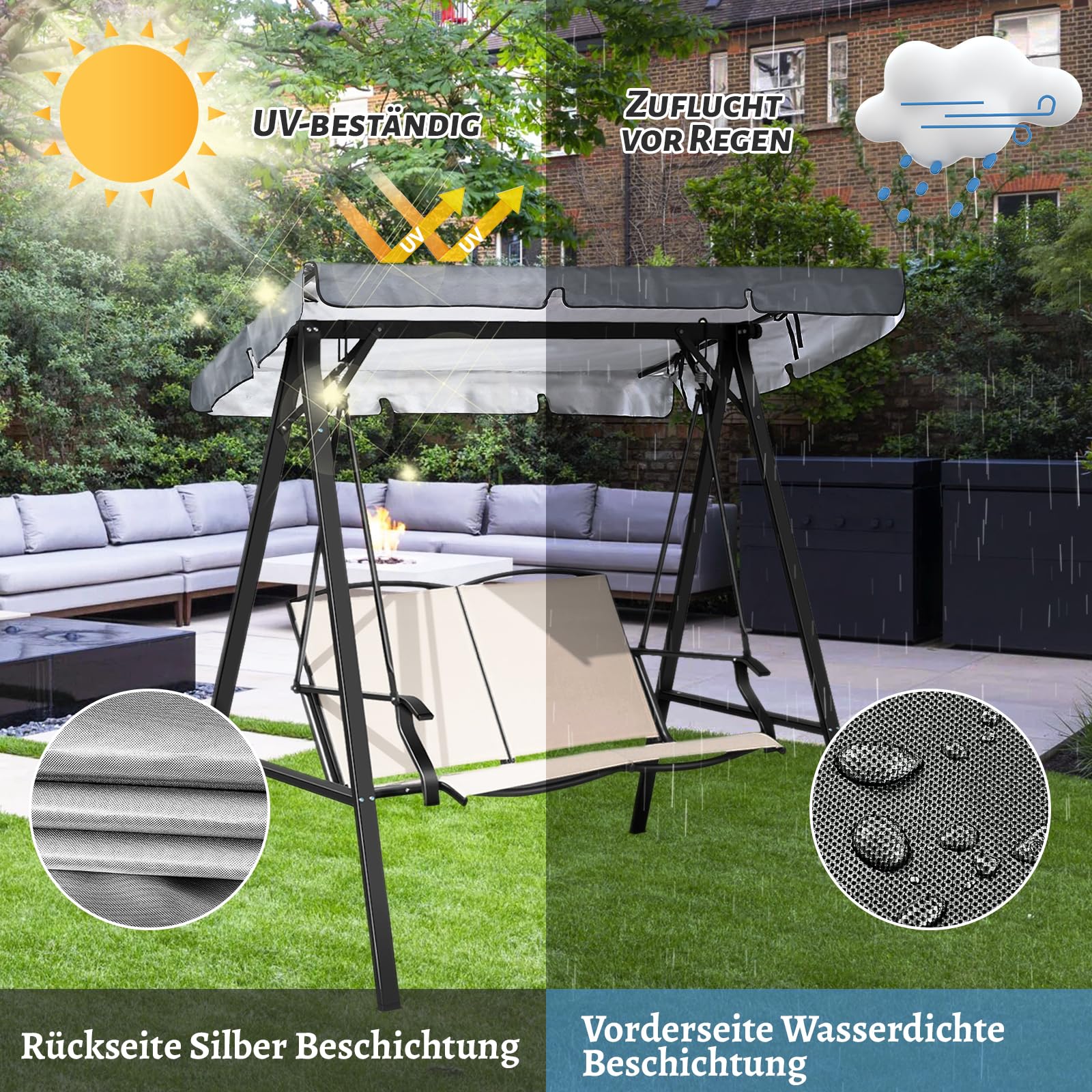 Copertura Tettuccio Per Dondolo Da Giardino - Impermeabile E Anti-UV Verde - Foto 8