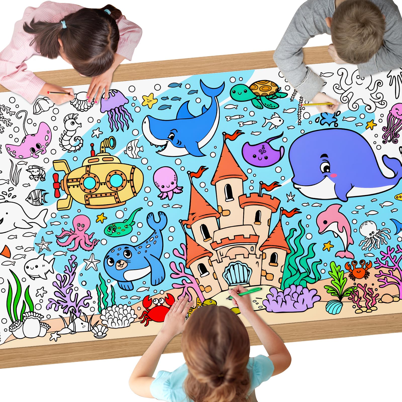 AYESY Ocean Colouring Tablecloth, 72 x 30 inch Giant Colouring Poster Table Cloth, DIY Party Tablecloth, Craft Doodle Art