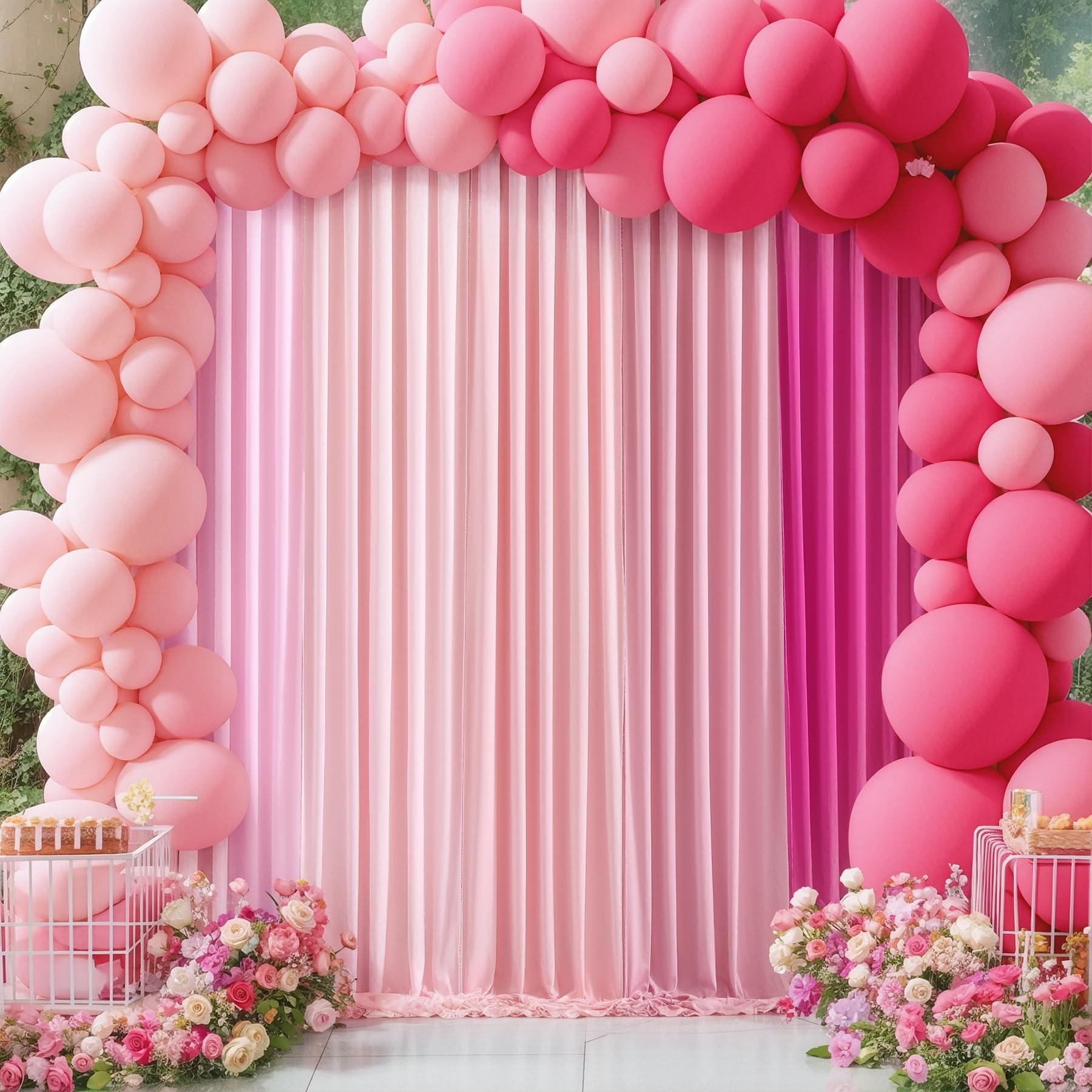 Pink Backdrop Curtain for Parties 10ft x 7ft Pink Backdrop Drapes for Girls Birthday Party Wedding Baby Shower 5 Panels