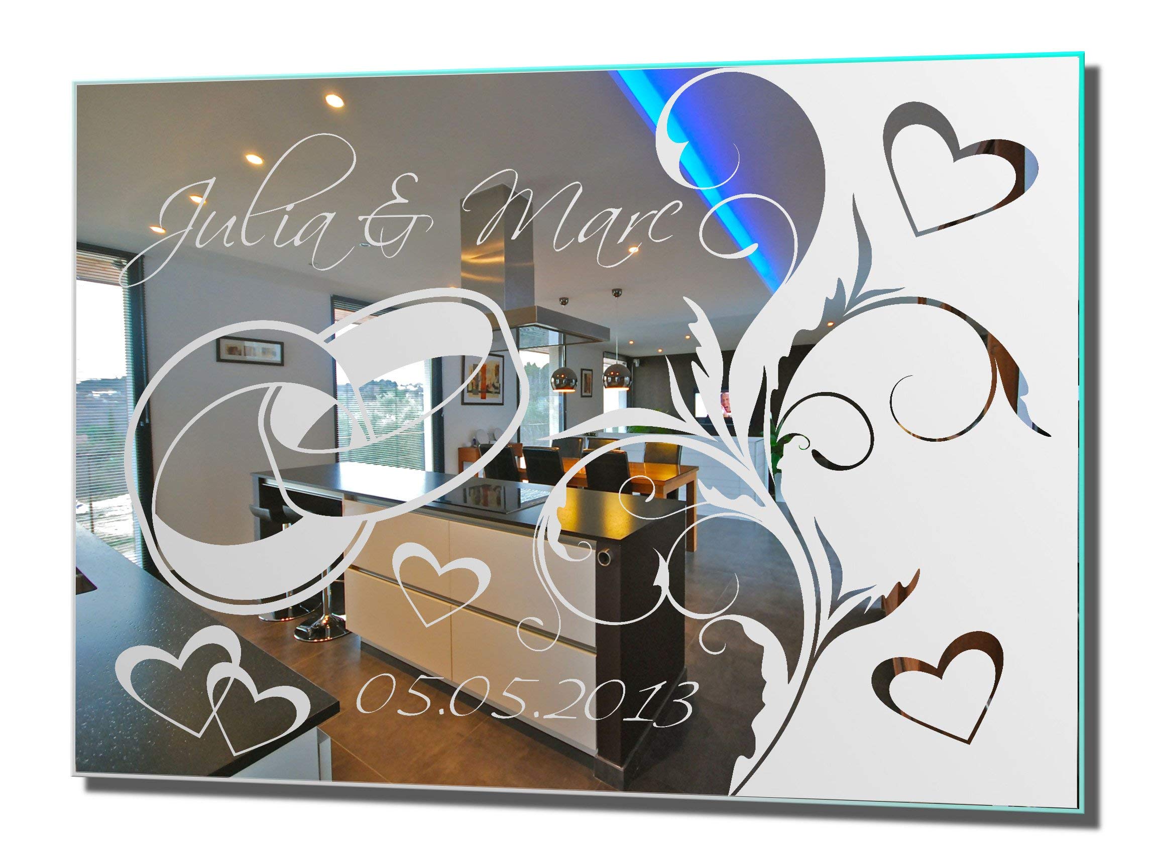 Spiegel mit Gravur Hochzeit 11 ★ Wandbild ★ Hochzeitstag ★ Ehe ★ Hochzeitsgeschenk ★ personalisiert