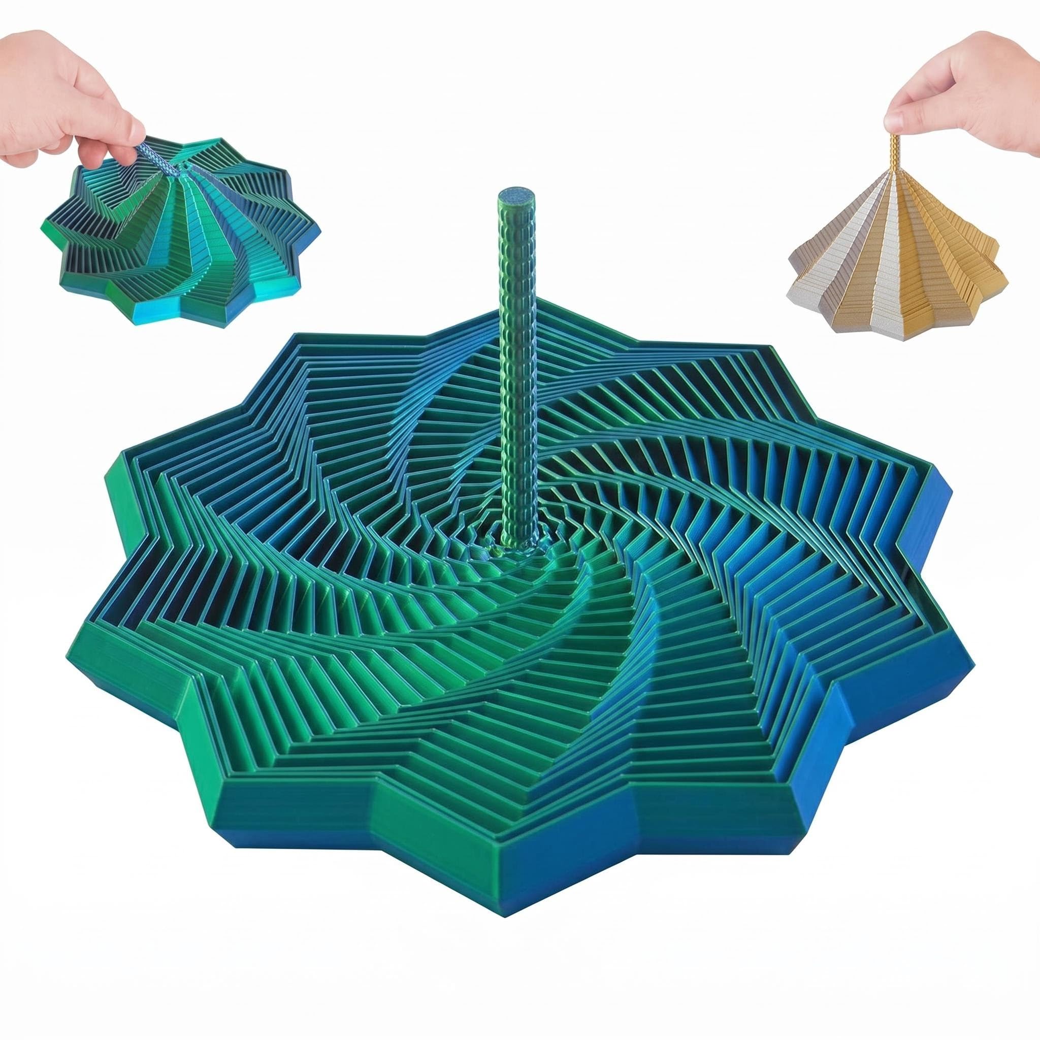 3D Printed Fidget Toy,Fractal Sensory Fidget Star with Handle,Hexagonal Decompression Satisfying Click Sound & Hexagon Design for Office Desks As a Stress-Relief (Green)