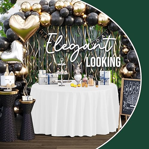 Miniatura 5 de Party Solids Paquete de 12 manteles de plástico color blanco, mantel redondo desechable de 120 pulgadas para fiestas, mantel redondo, manteles