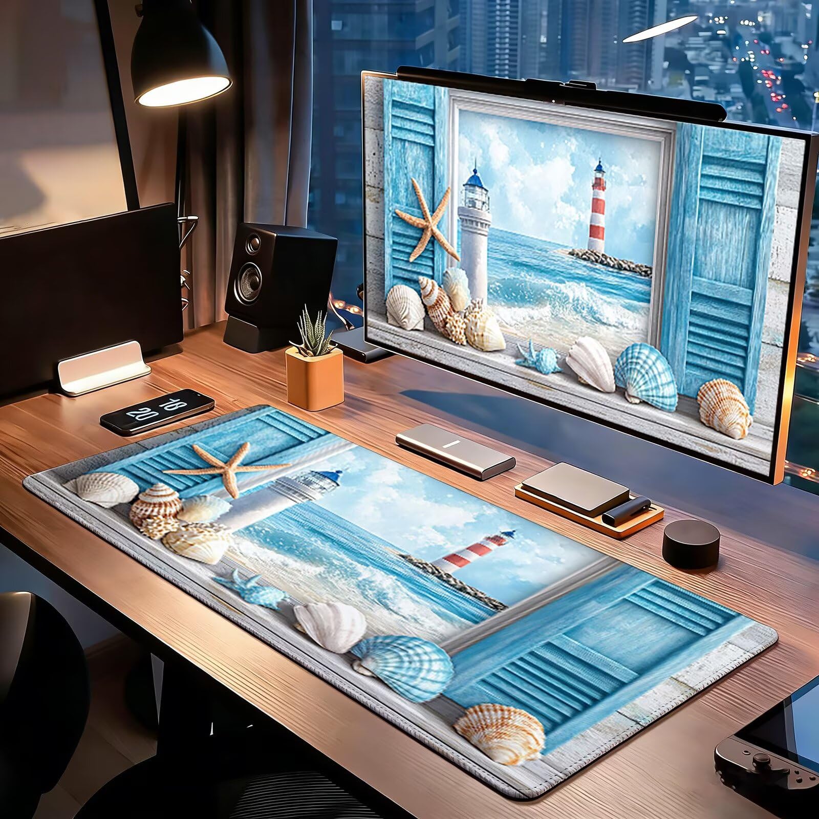 Tappetino Mouse Gaming, 1200x600mm Tappetino Mouse XXL spiaggia 0c0-246 | Mouse Pad Grande, Ottimizzato per i Sensori da Gioco, Migliora Precisione e Velocità, per Mac e PC, Faro 2