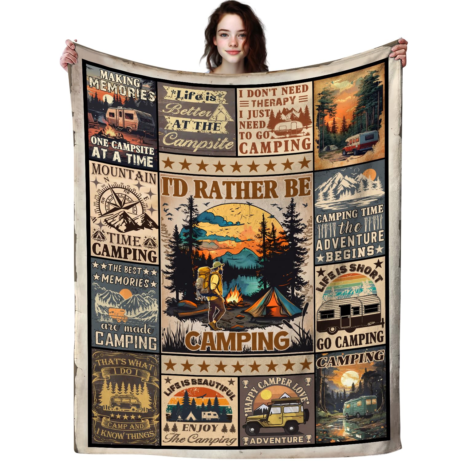 TAPBASE Camping Blanket Gift Ideas for Men Woman,Camping Stuff Camper Accessories Outdoor Throws Blankets,Camping Lovers Gifts for Camper 60