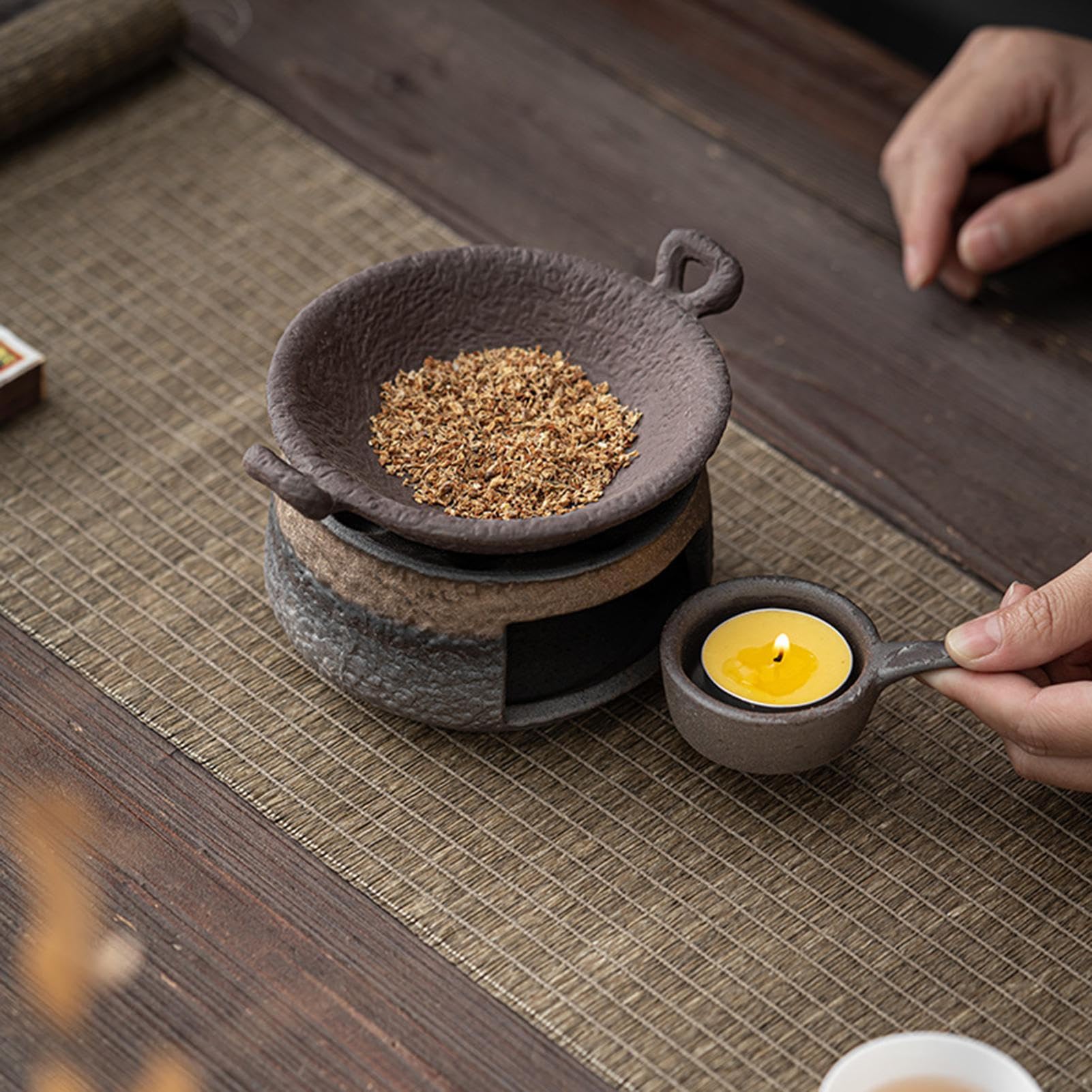 Bruciaessenzi Scaldabibite In Ceramica | Fornello per Aromaterapia con 8 Per Teiera Meditazione Relax Casa Ufficio Decorazione