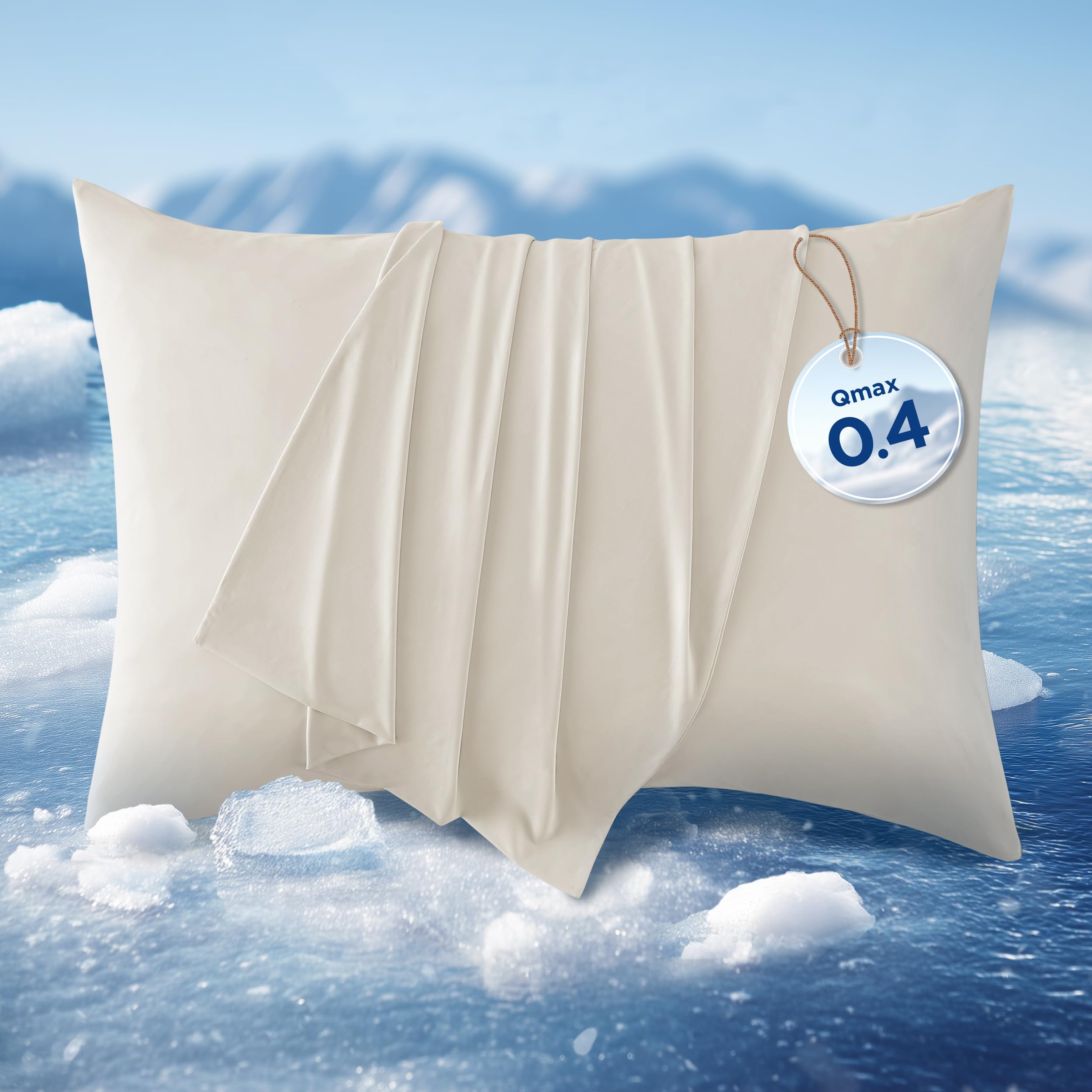 Bedsure Cooling Pillow Cases for Hair - 2 Pack Silky Soft and Breathable Cold Pillow Covers with Zipper Closure, Ideal for Hot Sleepers, Standard Size 50x75 cm, Beige
