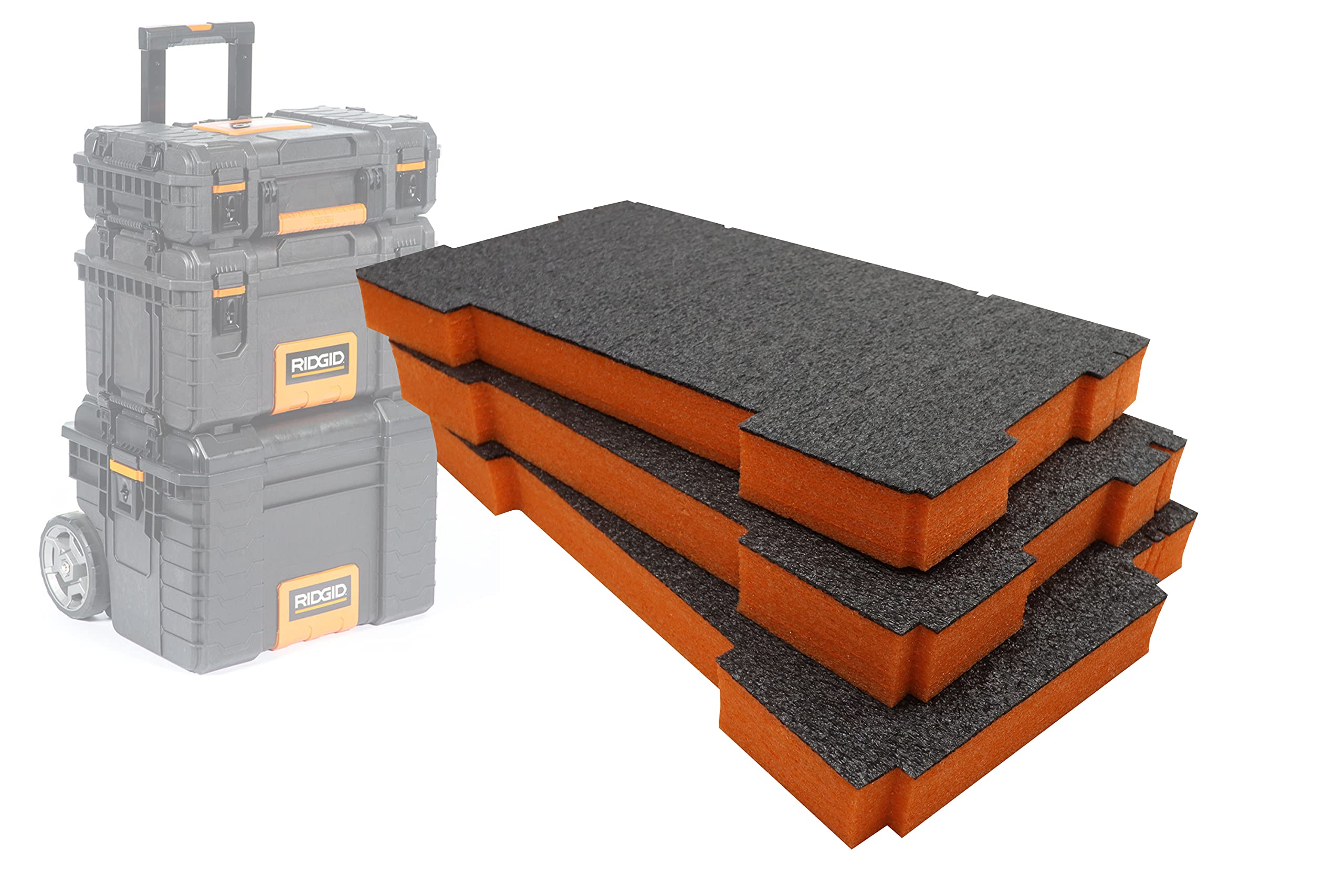 Shadow Foam Easy Peel - Insertos de espuma para el sistema Ridgid Toolbox Pro [paquete triple naranja de 50 mm] para organizador de herramientas Ridgid Pro, caja de herramientas Pro y carrito de