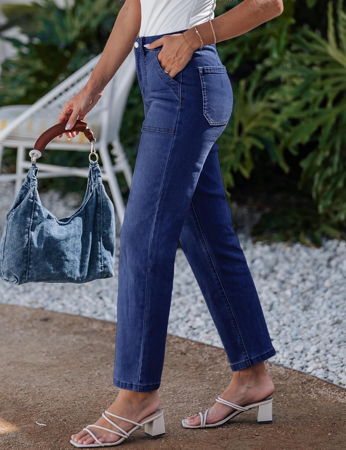 luvamia Straight Leg Jeans for Women Trendy High Waisted Stretchy Denim Pants Ankle Length Patch Pocket Trouser Jeans - Image 7