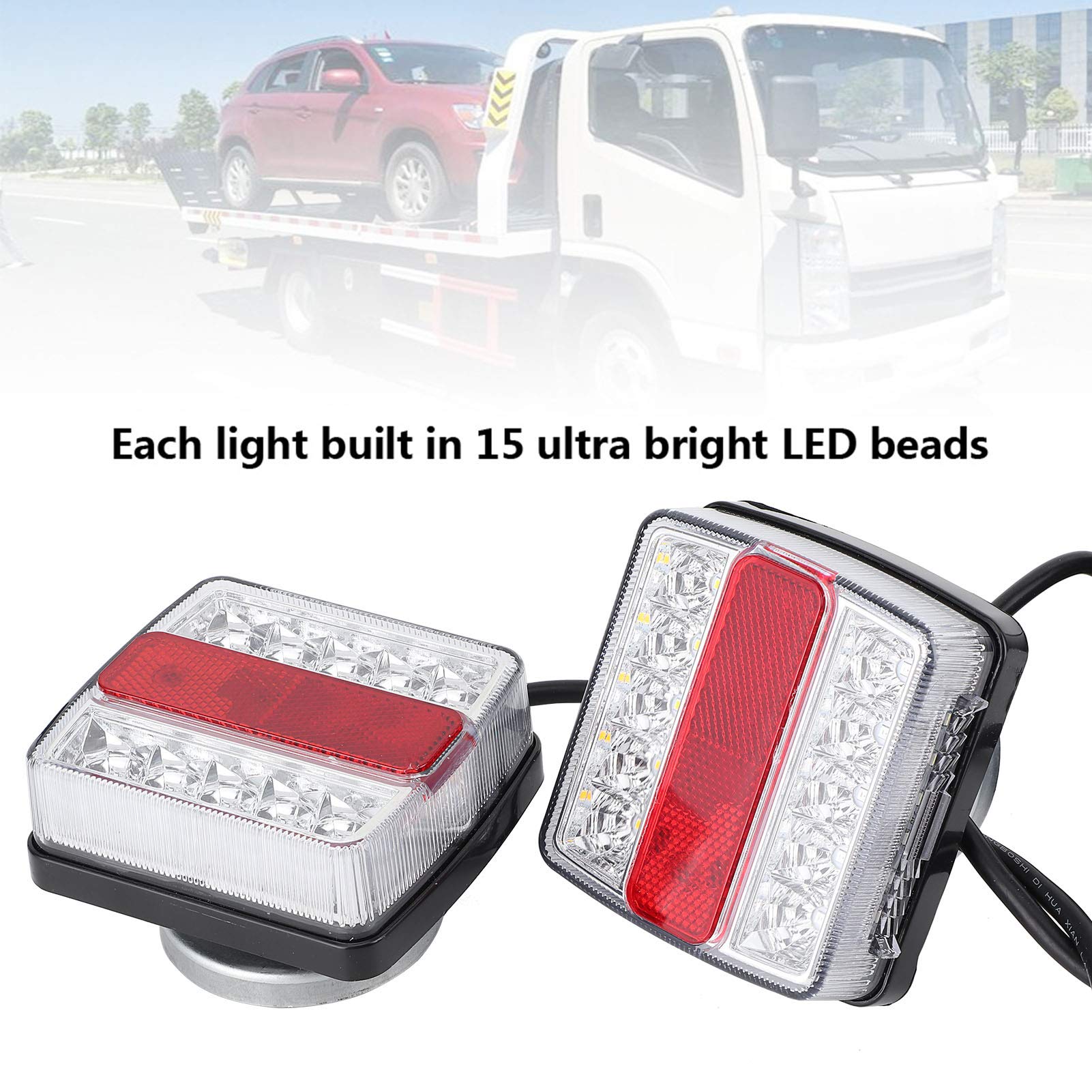 Tbest Magnetyczna Tablica Oświetleniowa Przyczepy Lampa Tylna LED Światło Tylne Przyczepy Tylna Lampa Tablicy Rejestracyjnej 16 Diod LED 12 V 7 Pinów 10 M Kabel Pozycja Hamulec