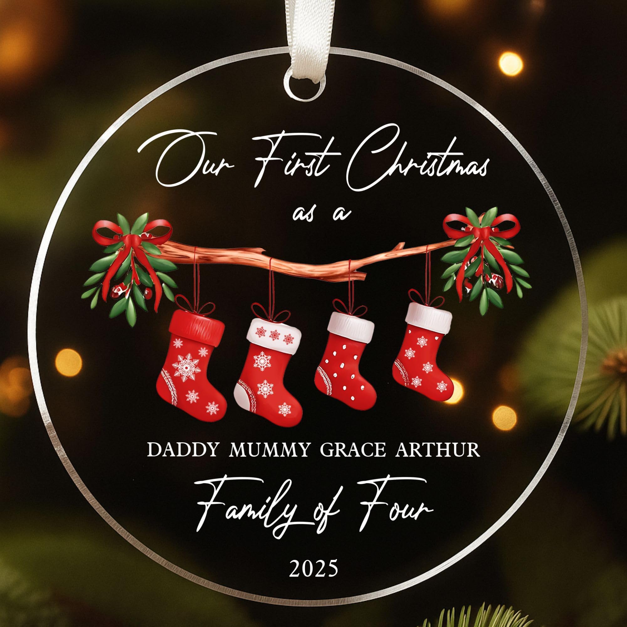 Personalised 1st Christmas as a Family of 3 Ornament, Frosted Decoration Keepsake, First Christmas as Mummy and Daddy Baby Family Tree Decoration Gift 2026 P1006