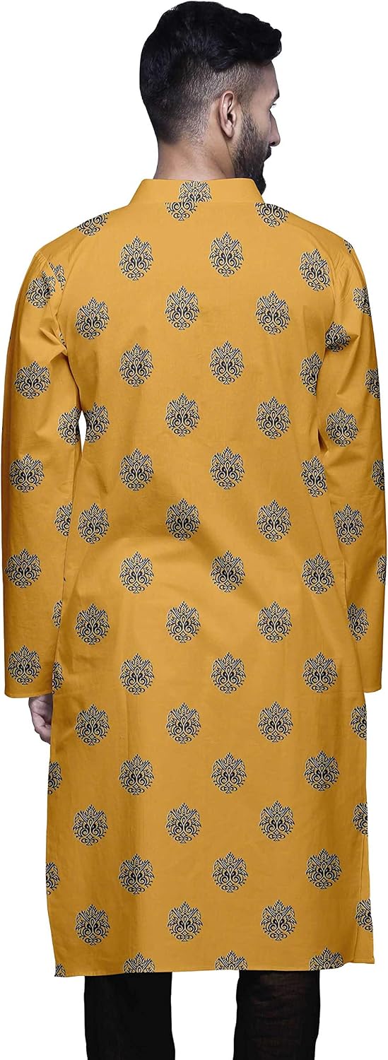 Atasi Printed Kurta for Men Mandarin Collar Cotton Poplin Casual Kurta Shirt