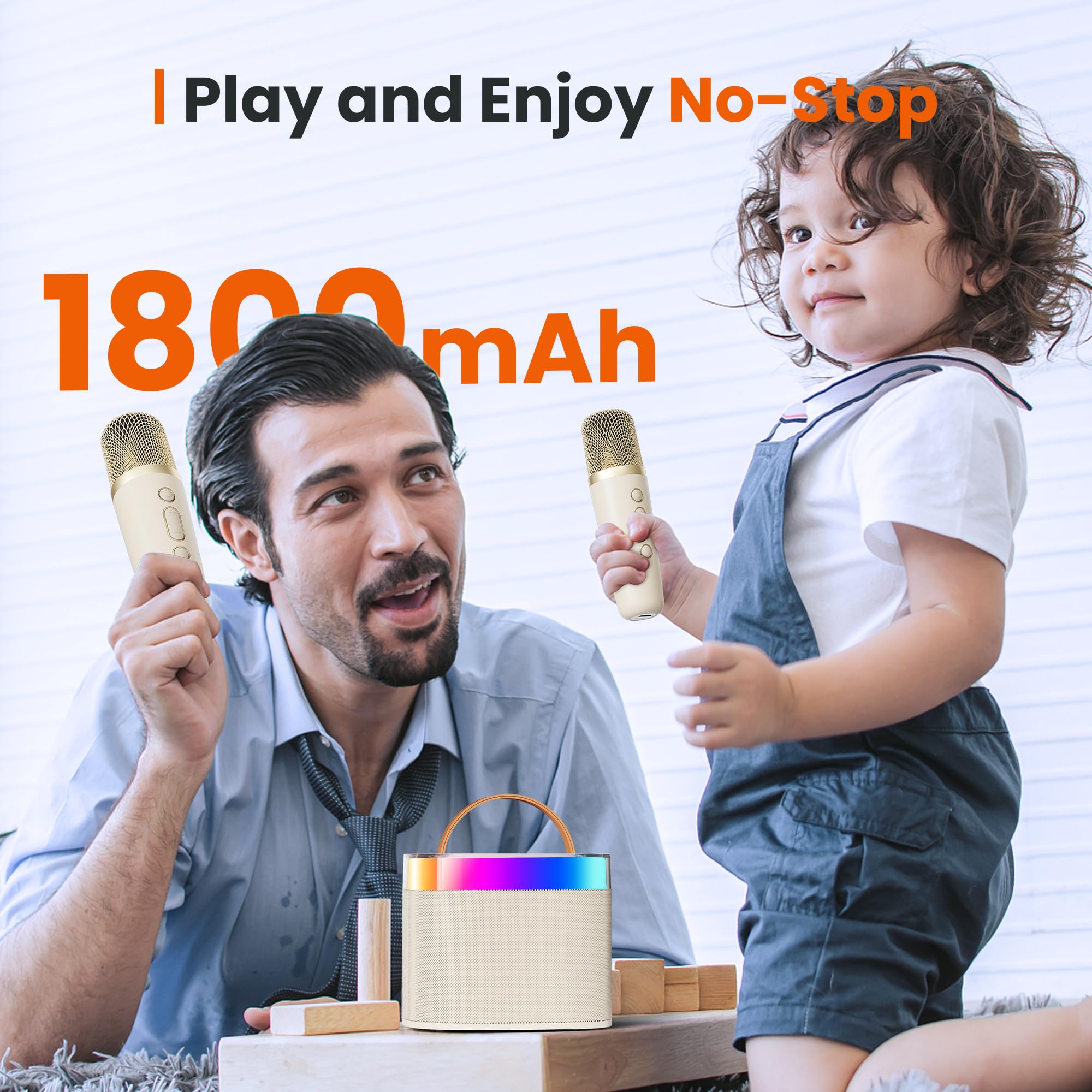 Máquina de karaoke para adultos y niños, altavoz portátil Bluetooth Karokee con 2 micrófonos inalámbricos, máquina de karaoke cantante con luces LED integradas para regalos de cumpleaños, fiesta 5