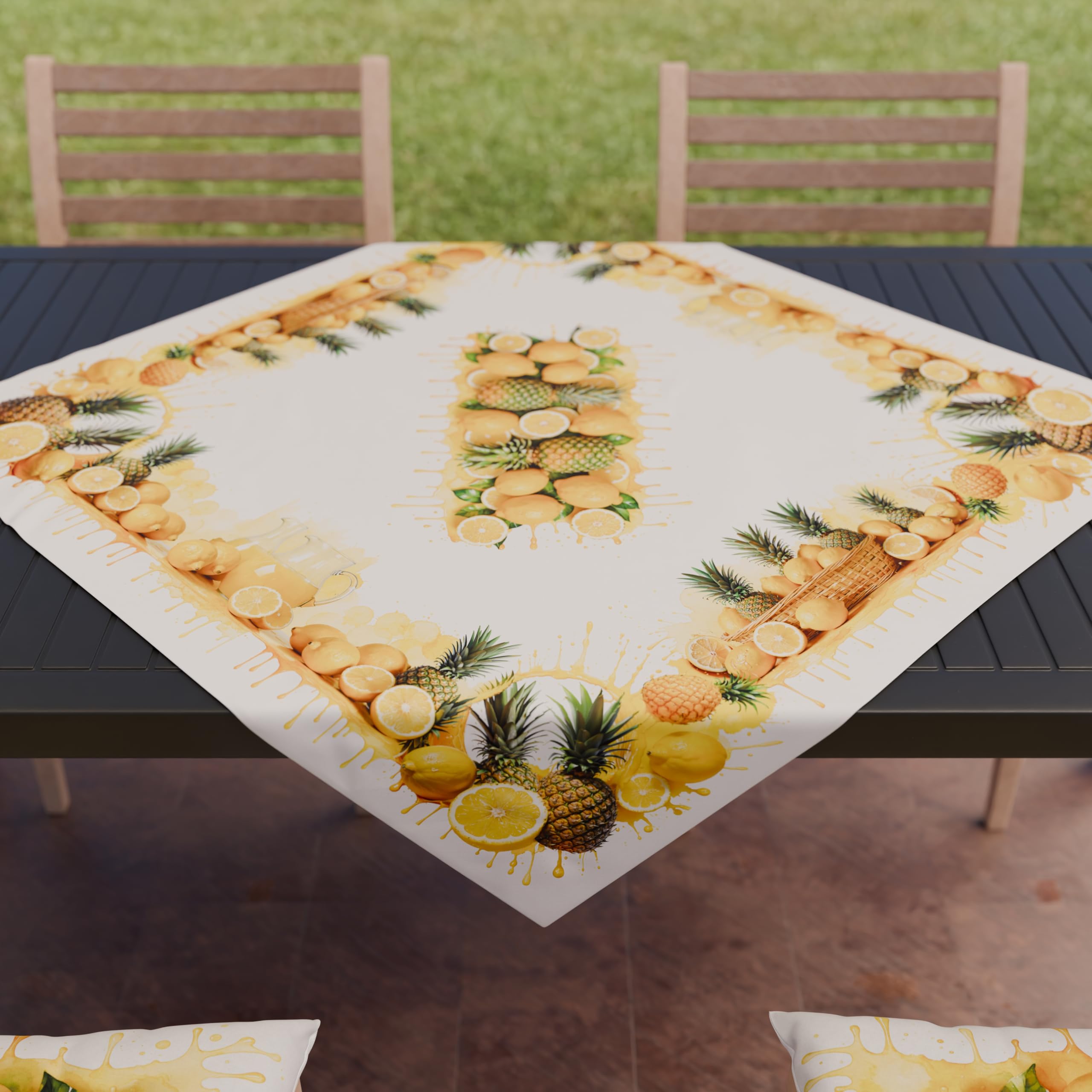 PETTI Artigiani Italiani - Kitchen Textile Accessories, Modern Microfibre Centerpiece, 90 x 90 cm, Elegant Table Cover in Digital Print Lemons and Pineapples, 100% Made in Italy