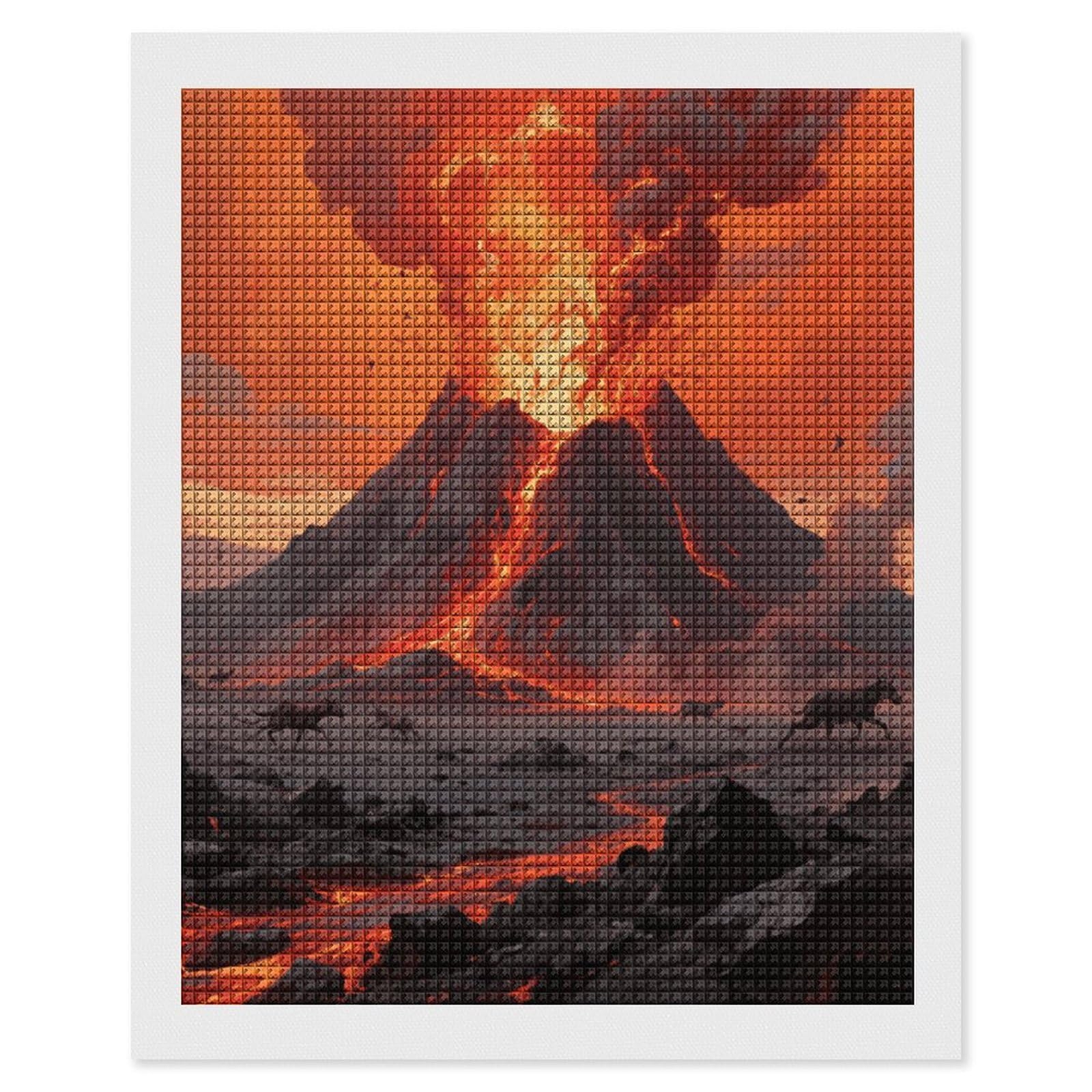 FodPand Volcano Wonder 5D Diamond Painting Kits for Adults Beginners Full Drill Square Diamond Dots Pictures Gem Art Supplies for Home Wall Room Decoration DIY Craft Set Gift 16X20