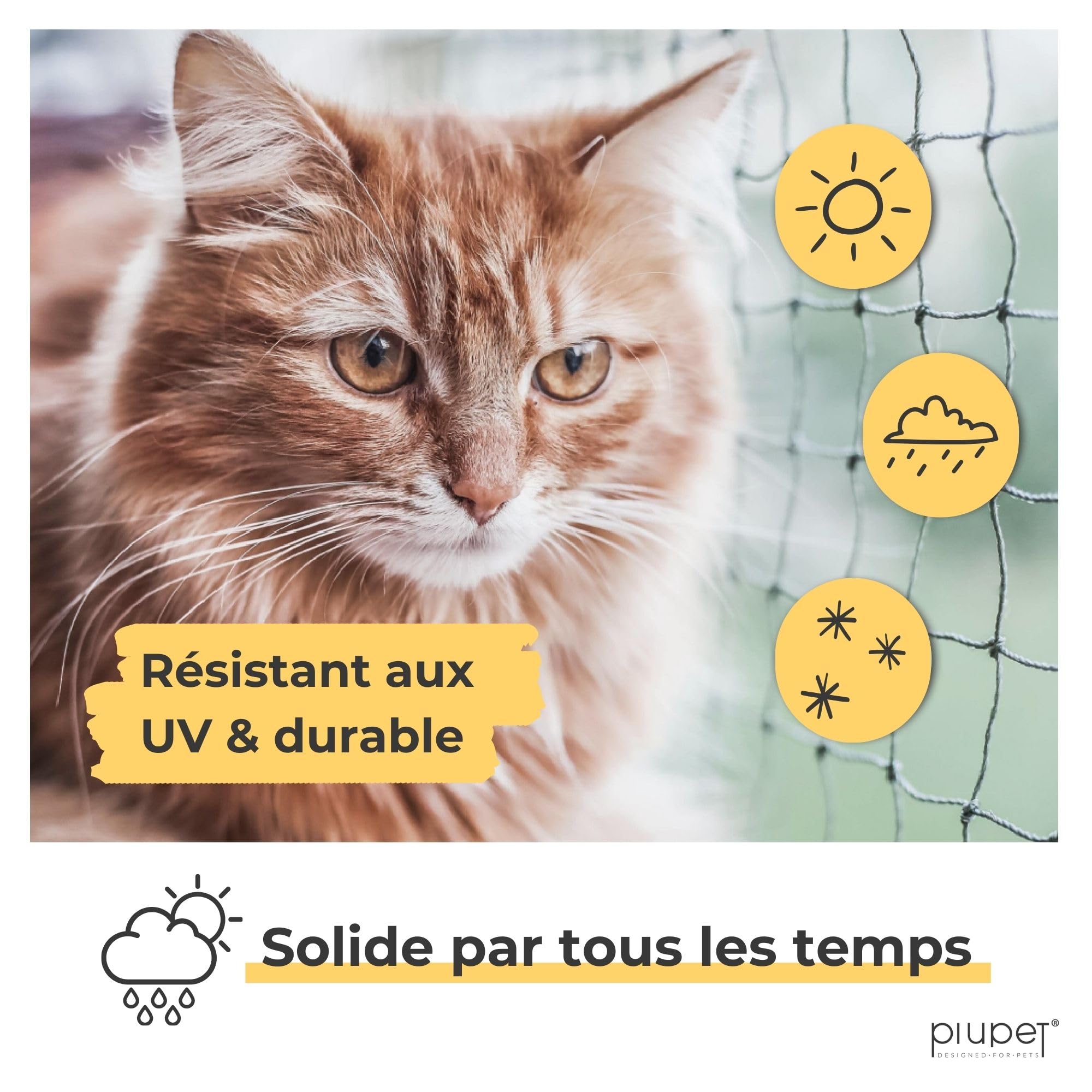 PiuPet® Filet pour Chat I 4x3m I Filet renforcé I avec Corde de Fixation I Protection Balcon Chat | Protection Chat Balcon | Grillage Fenetre Chat