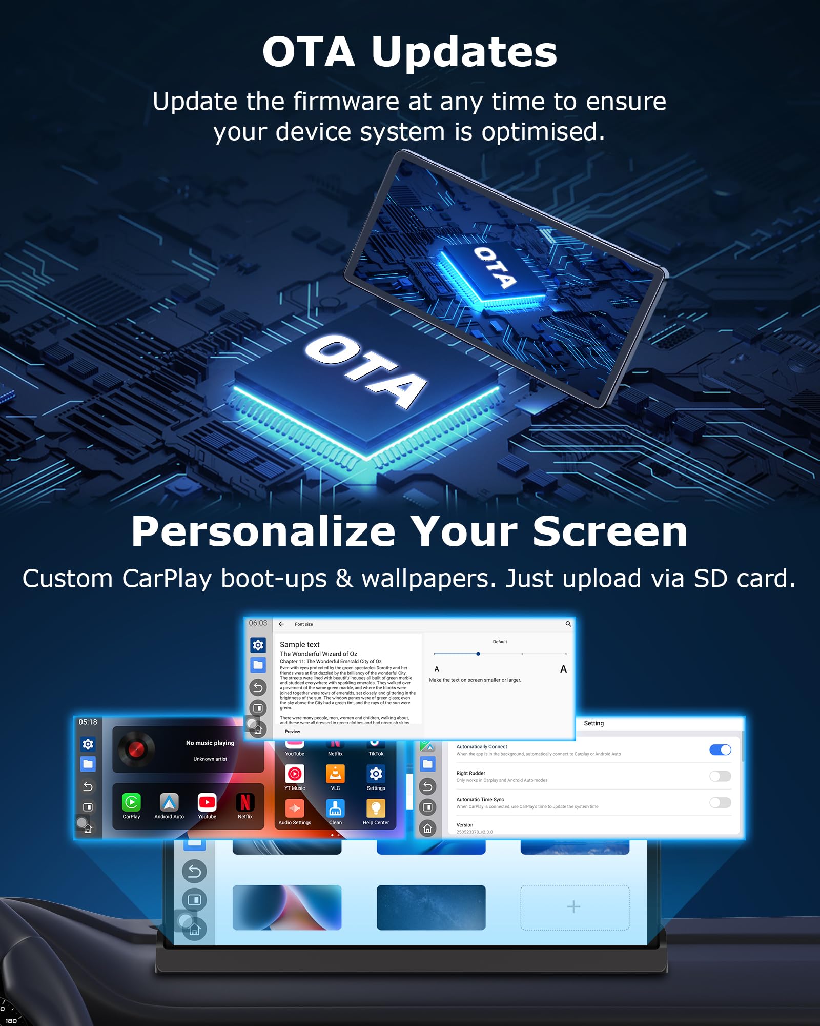 2026 Net-Flix Pantalla Coche Carplay Android Auto con Youtube/Tiktok, Soporte Exclusivo 10,26 Pulgadas Pantalla Carplay Coche Radio Car Play con Cámara de Marcha Atrás WLAN de Doble Banda, Bluetooth