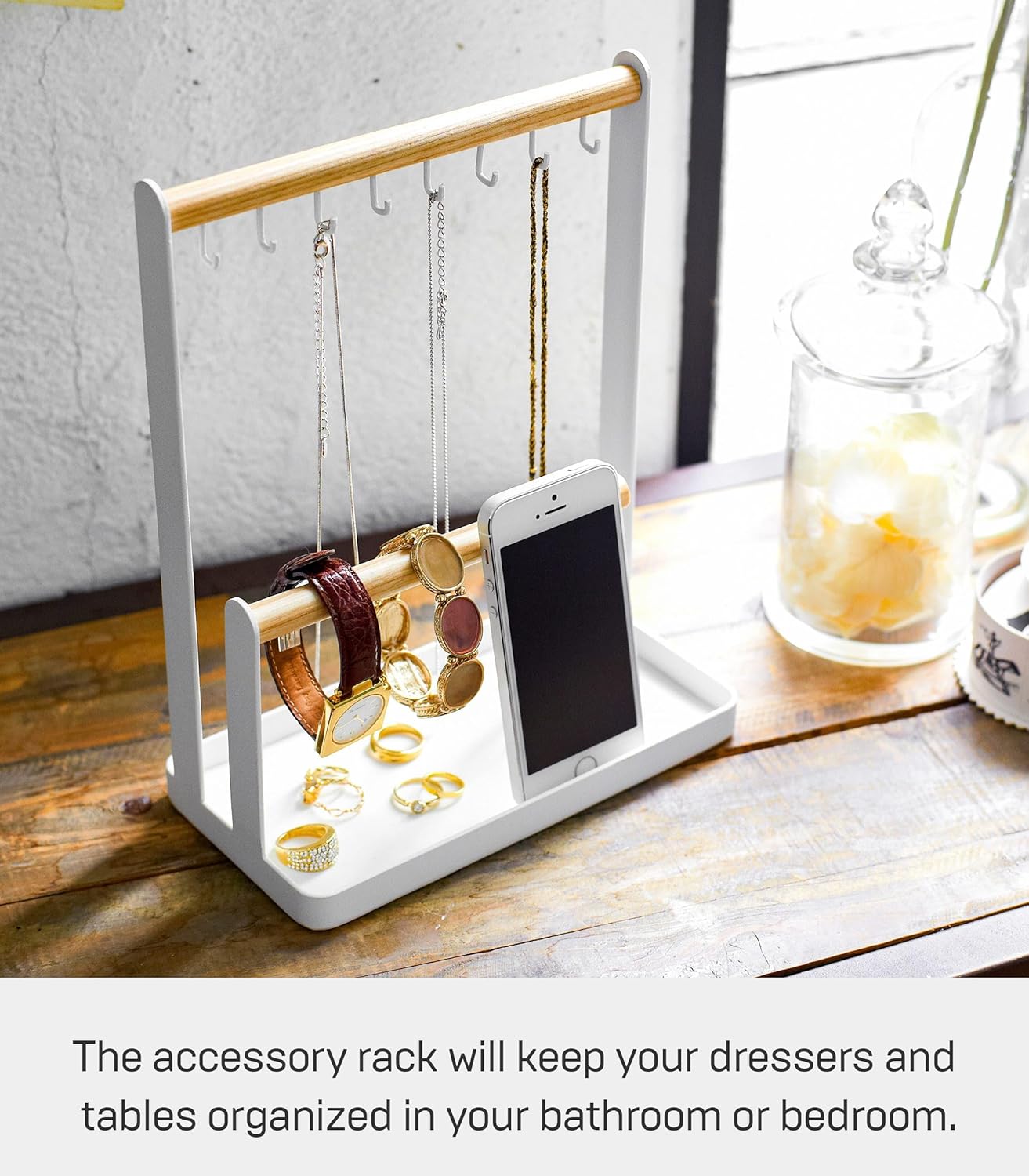 YAMAZAKI Home Tosca Accessory Stand - Jewelry Holder & Organizer Storage - Steel + Wood