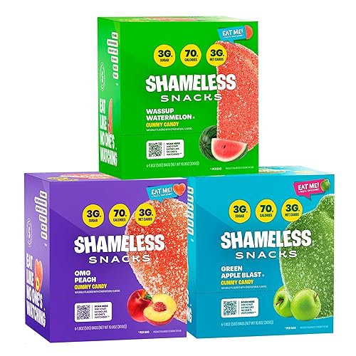 Shameless Paquete de gomitas keto bajas en carbohidratos: sandía, OMG melocotón y manzana verde, sin gluten