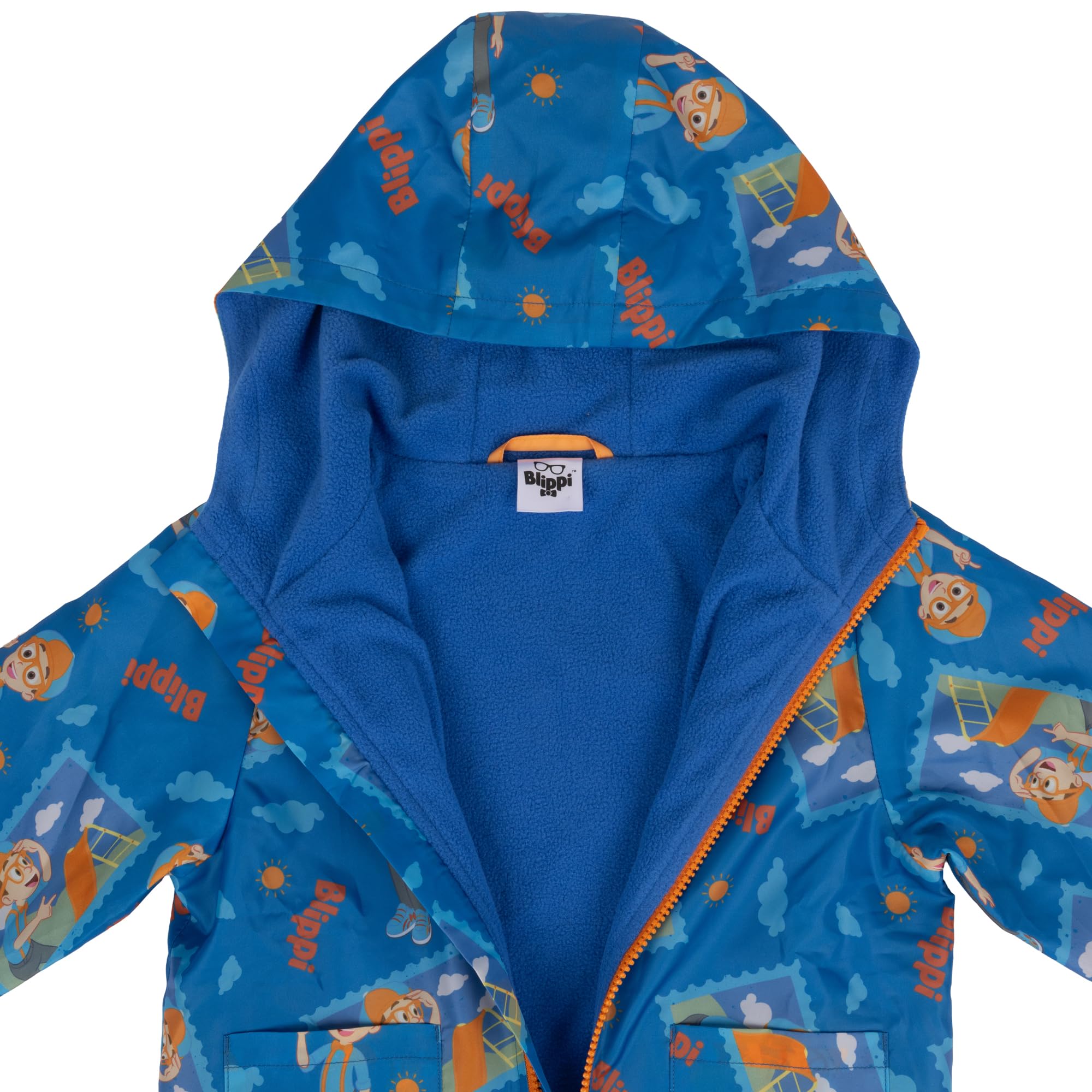 Blippi Imperméable avec capuche, veste doublée polaire isolante, Bleu