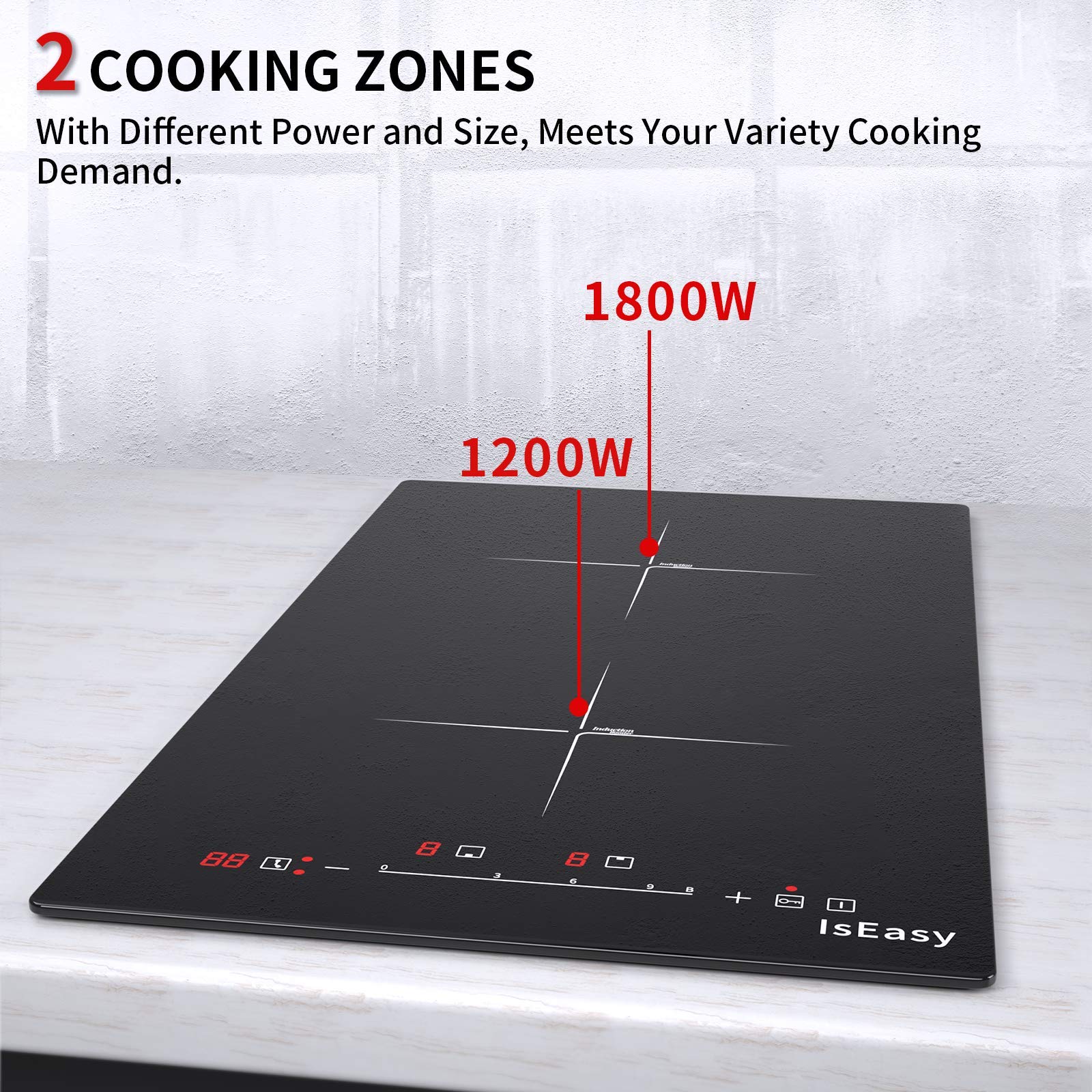 Elettrico Piastra a Induzione, Piano cottura Vetro a induzione (2 Fuochi - 3400W)