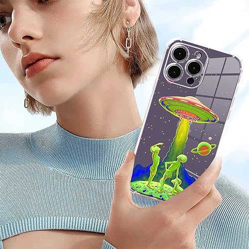 Miniatura 3 de Roemary Funda Aliens para iPhone 13 Pro con diseño de estrellas espaciales, patrón de OVNI trippy con protector de pantalla Buffertech de 6.6 pies
