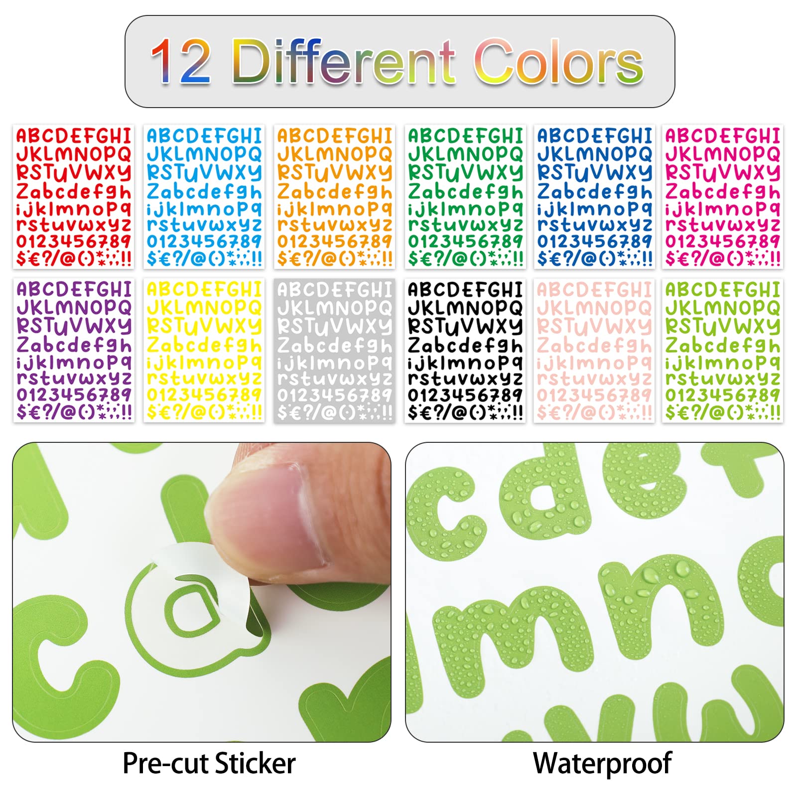 Dizdkizd Juego de 12 hojas de calcomanías de letras (dibujos animados, 12 colores)