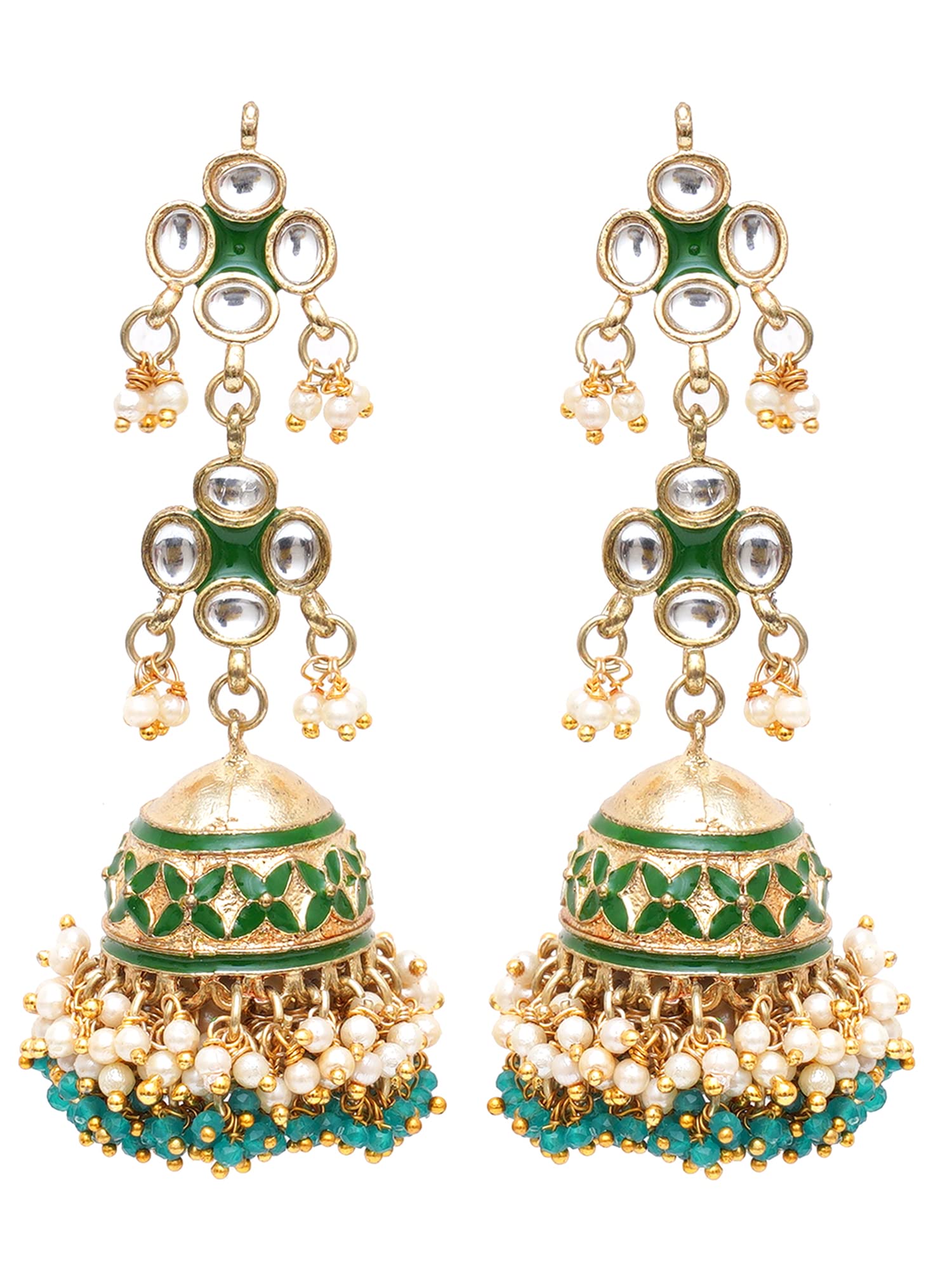 Karatcart Gold Plated Green Meena Handcrafted Kundan Jhumki Earrings for Women (B0BFQRYV3D) Amazon Price History, Amazon Price Tracker