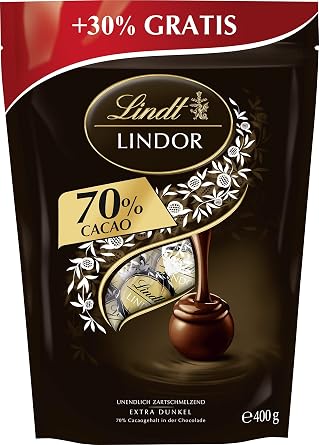 Lindt Lindor Chocolate Balls Edelbitter 400 g Approx. 30 Balls of Dark Bitter Chocolate with 70% Cocoa with Dark Melting Filling Chocolate Gift
