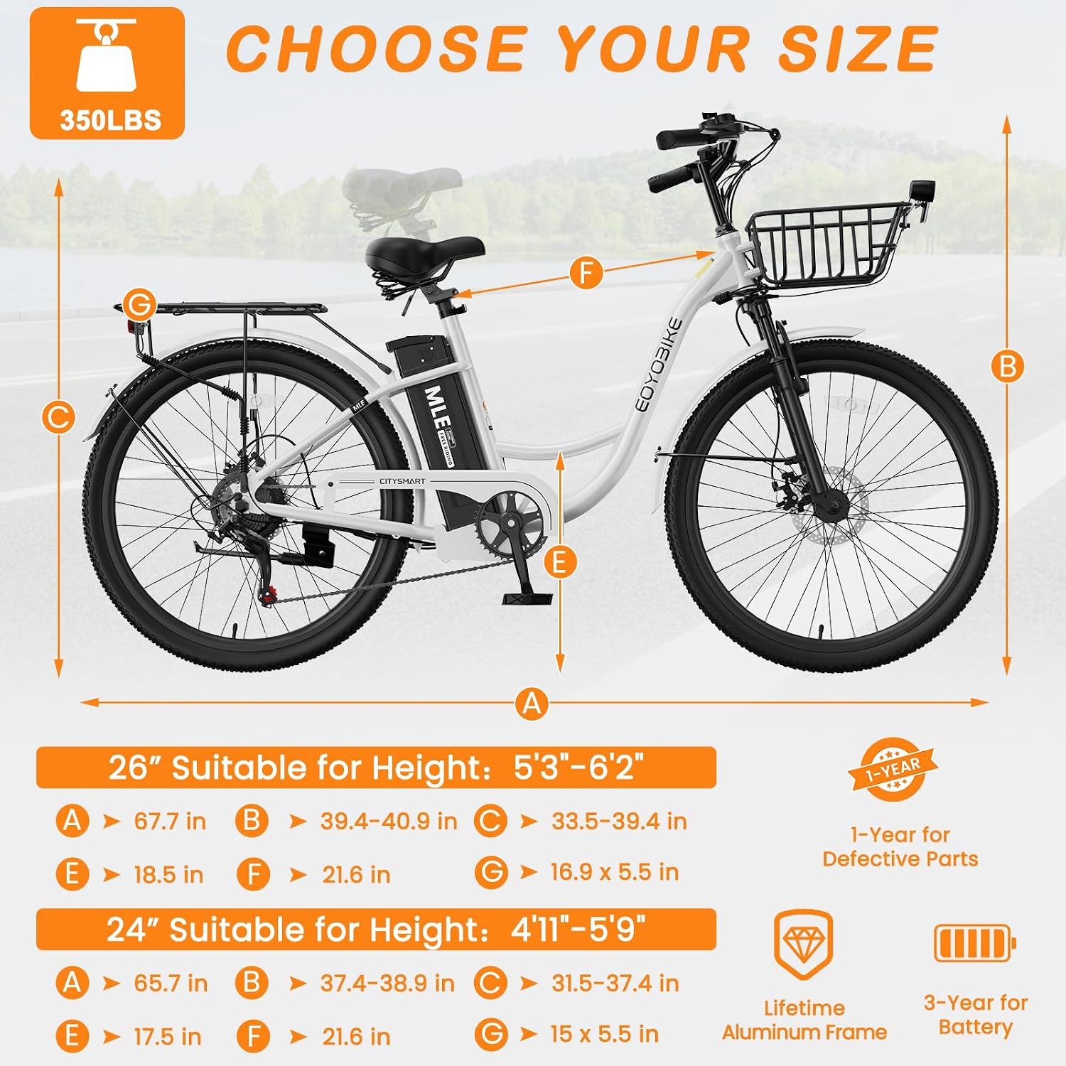 MOPHOTO Electric Bike for Women Adults, 700W Peak Power, 40 Miles Electric Cruiser Bike with 36V 10.4Ah Battery, 7-Speed Electric Bicycle, 24" 26" Tires and Front Fork Suspension