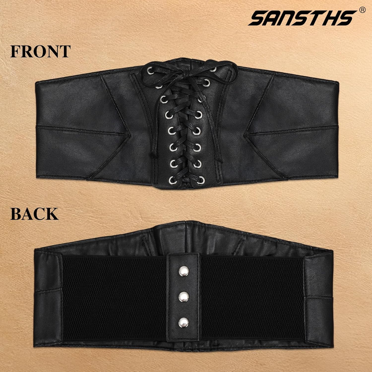 SANSTHS Wide Elastic Lace-up Tied Waspie Belt for Dresses，Corset Waist Belt for Women Halloween Costume - Image 2